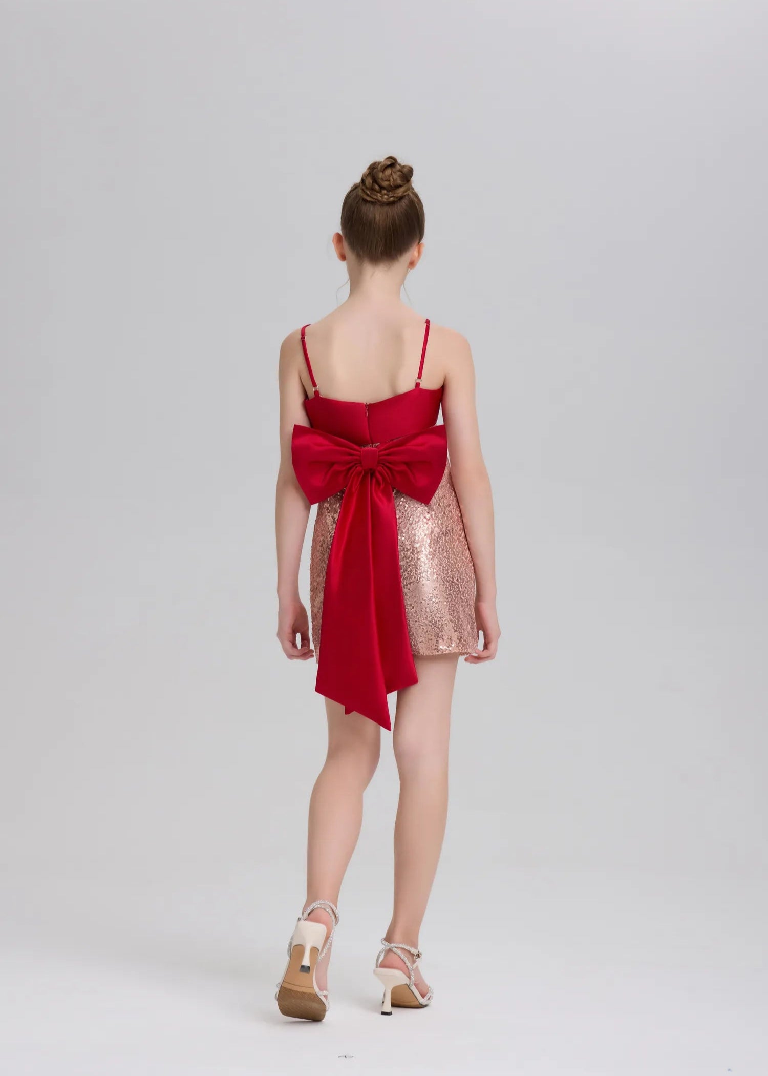 Fynony red bow back girls sequin dress for special occasions