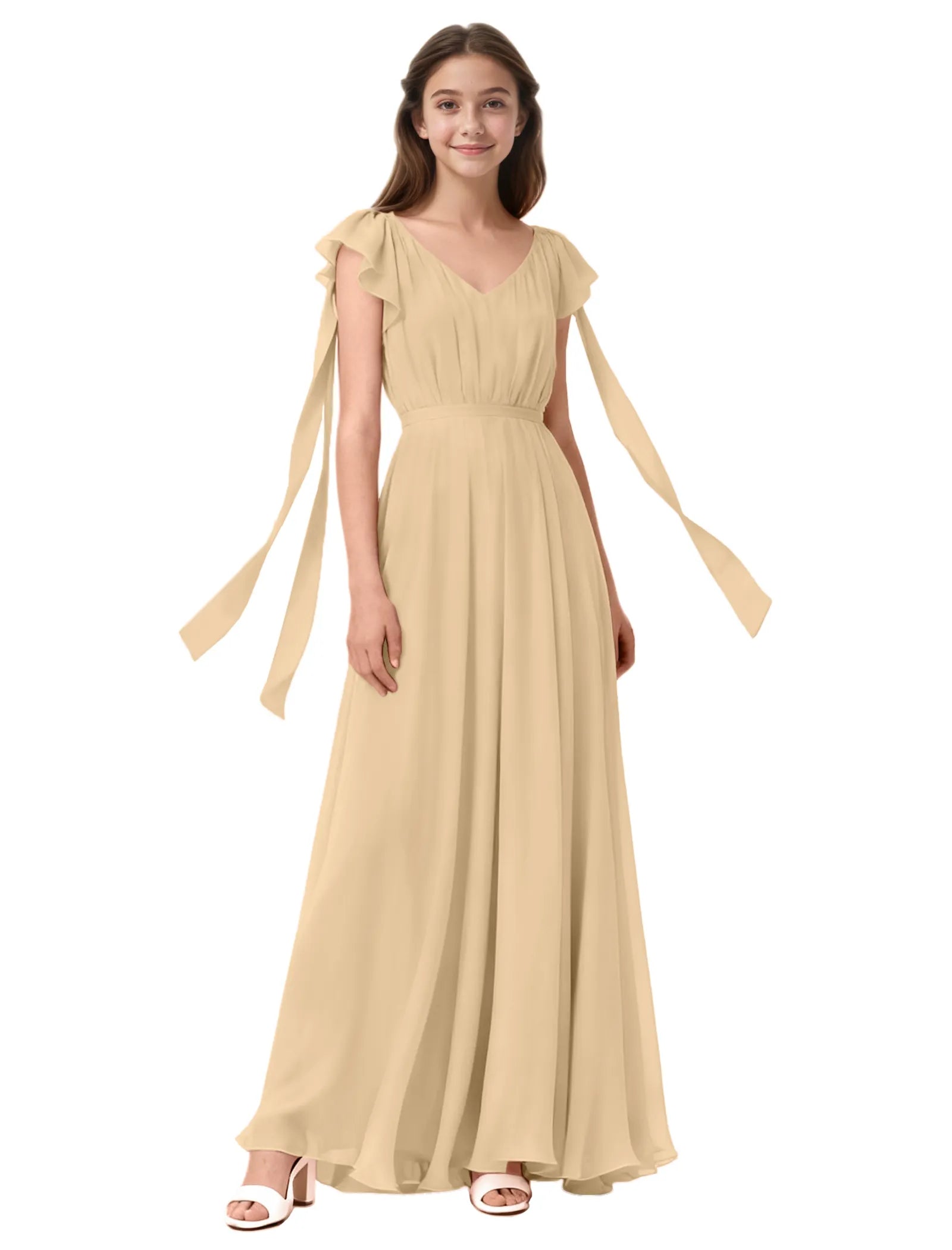 Girls Flutter Sleeve Maxi Dress with Shoulder Ties