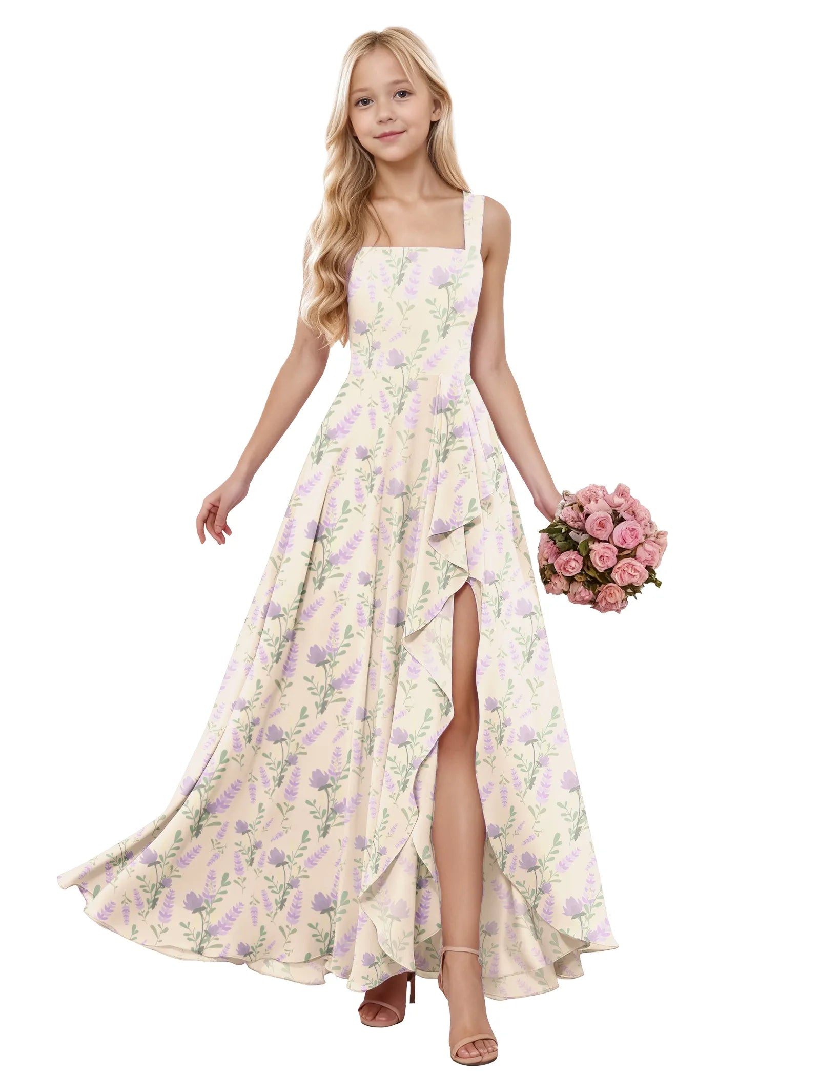 Garden Ruffle Slit Flower Girl Dress