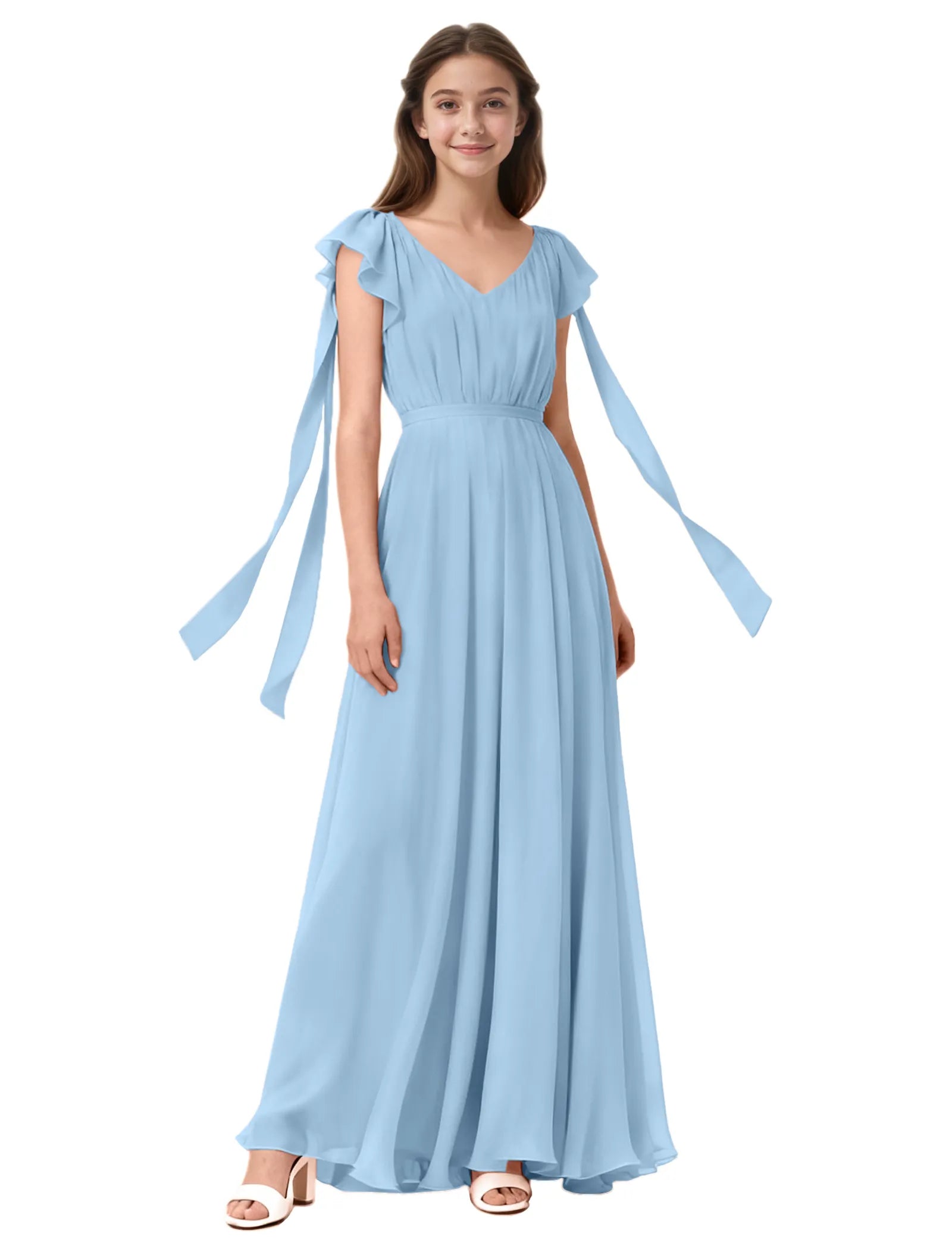 Girls Flutter Sleeve Maxi Dress with Shoulder Ties