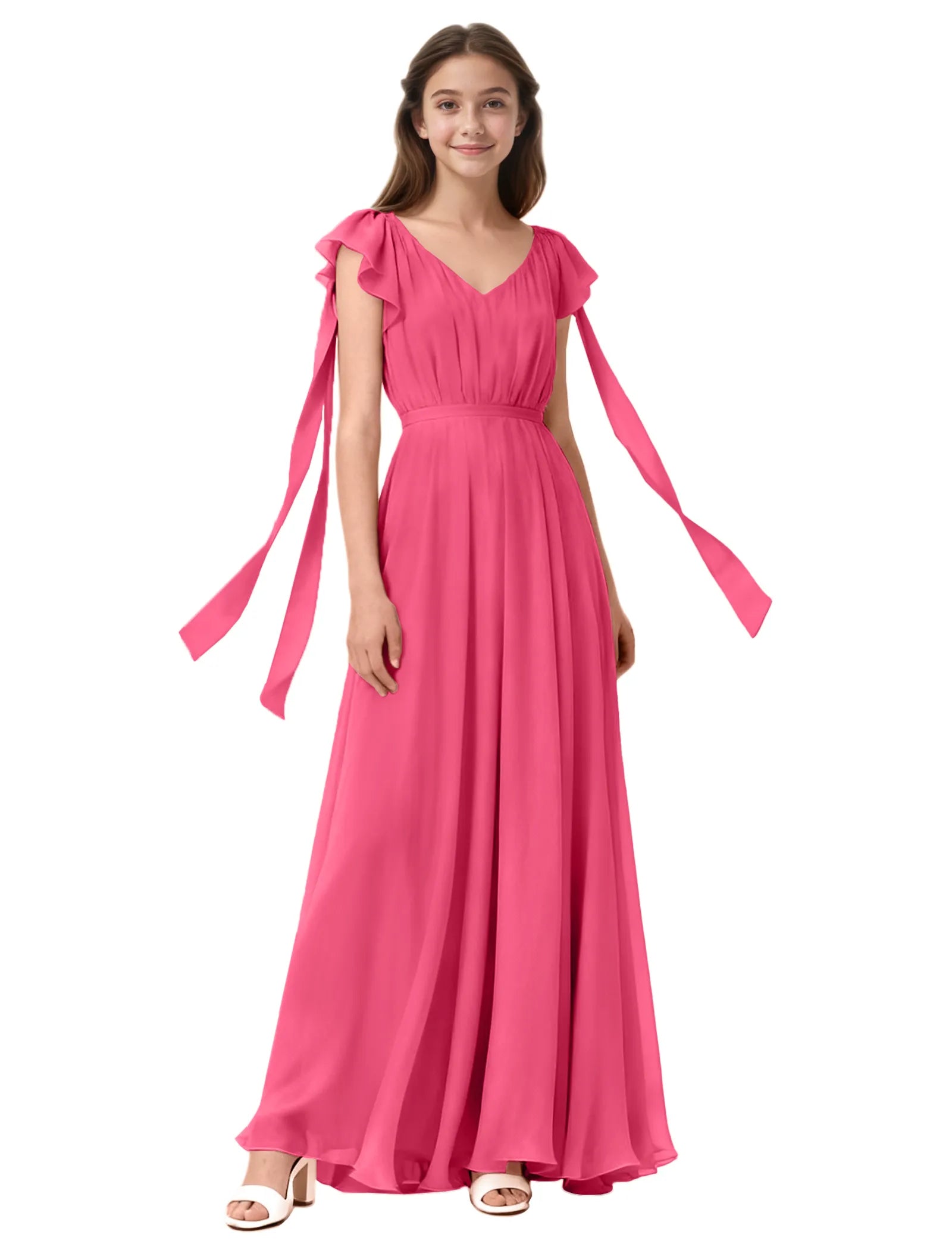 Girls Flutter Sleeve Maxi Dress with Shoulder Ties