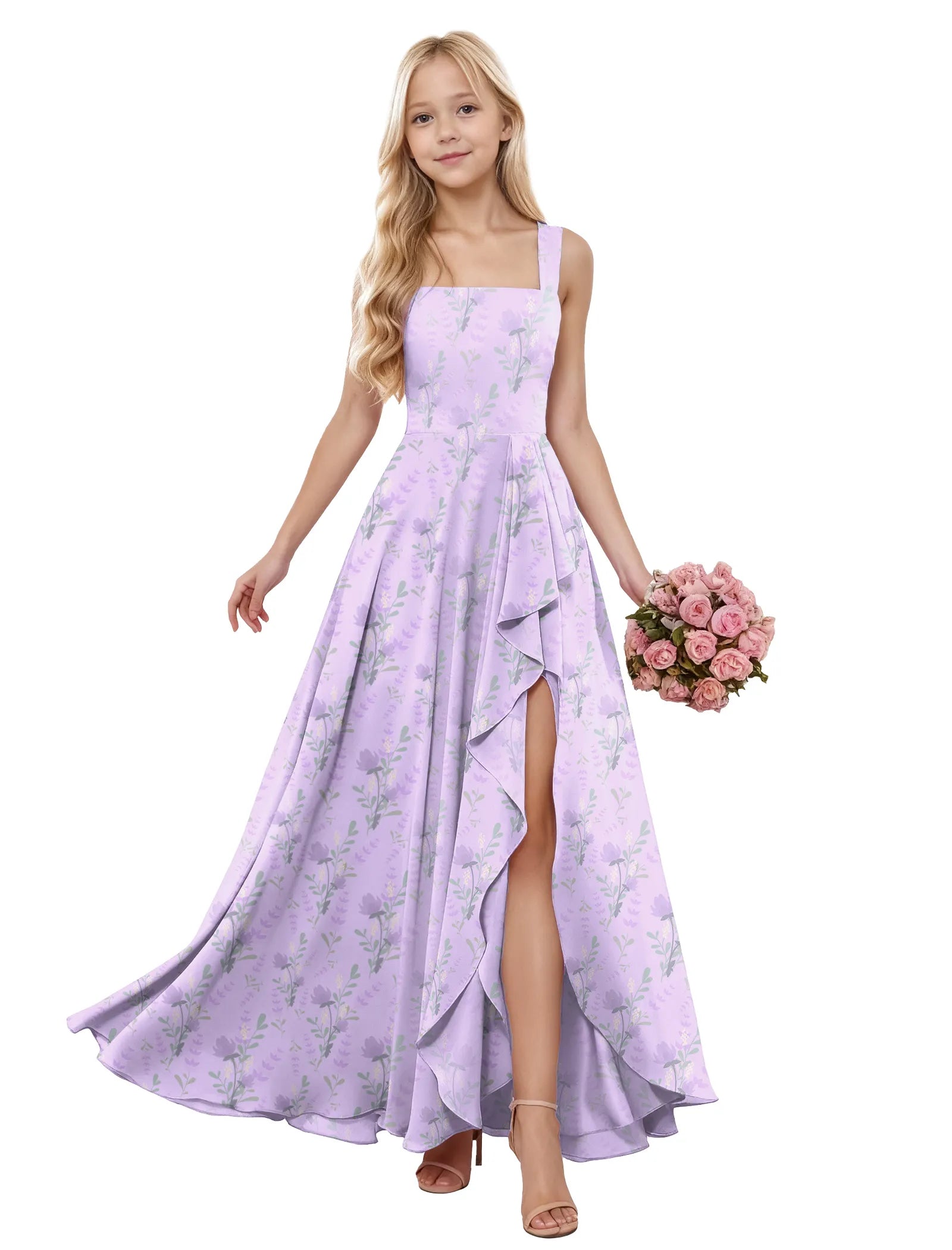 Garden Ruffle Slit Flower Girl Dress