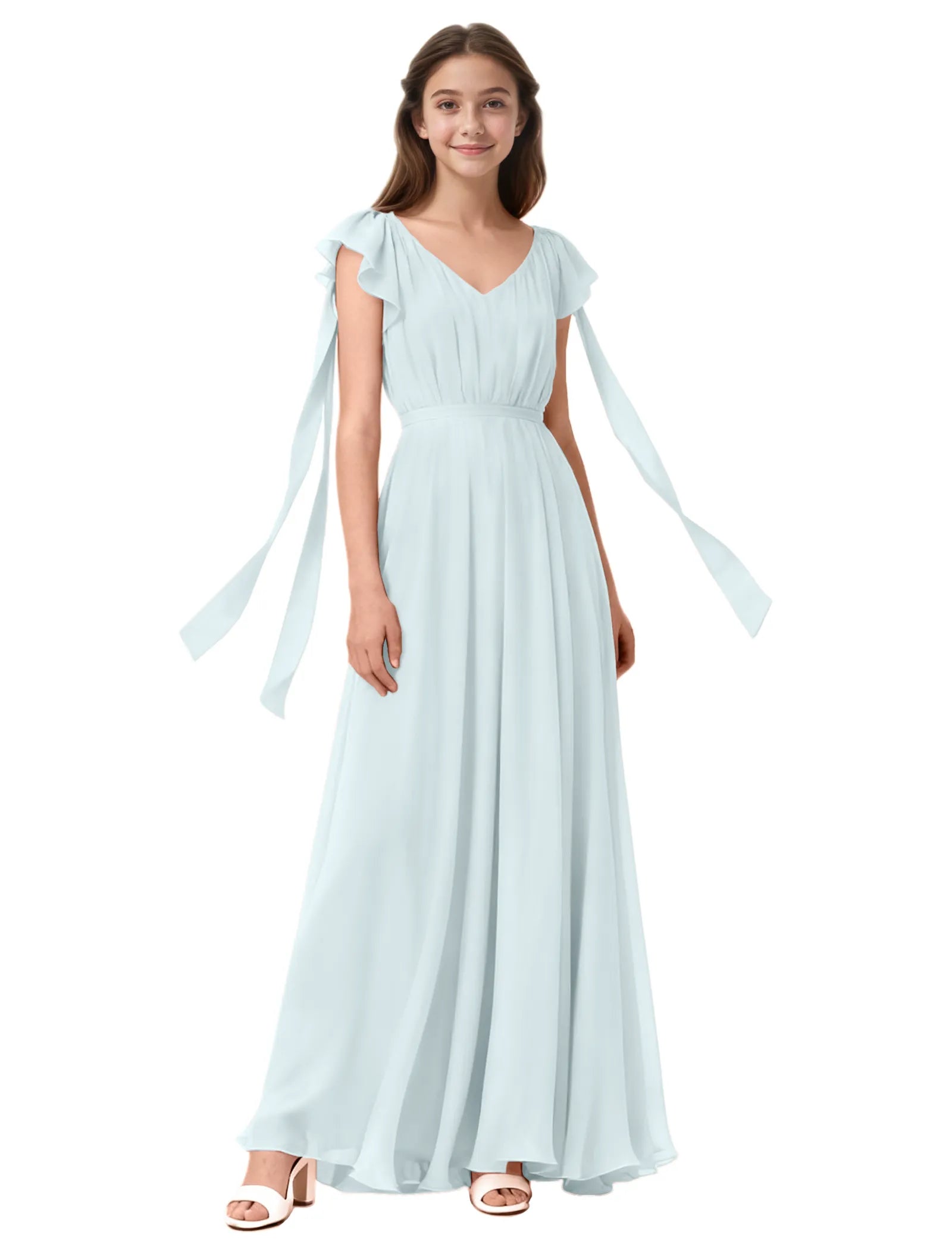 Girls Flutter Sleeve Maxi Dress with Shoulder Ties