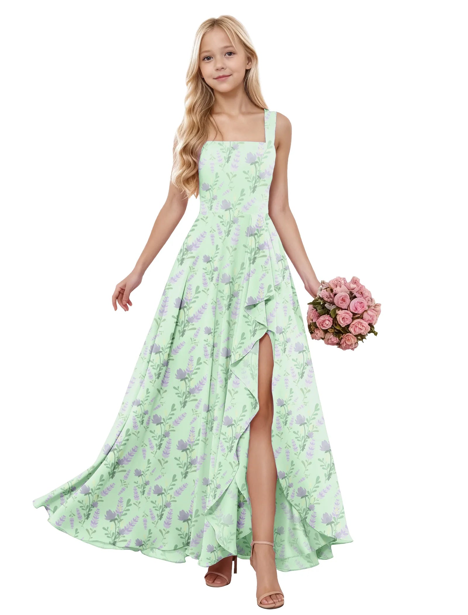 Garden Ruffle Slit Flower Girl Dress