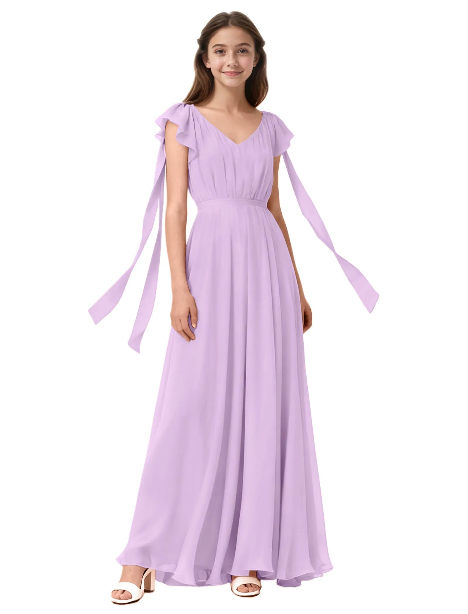 Girls Flutter Sleeve Maxi Dress with Shoulder Ties