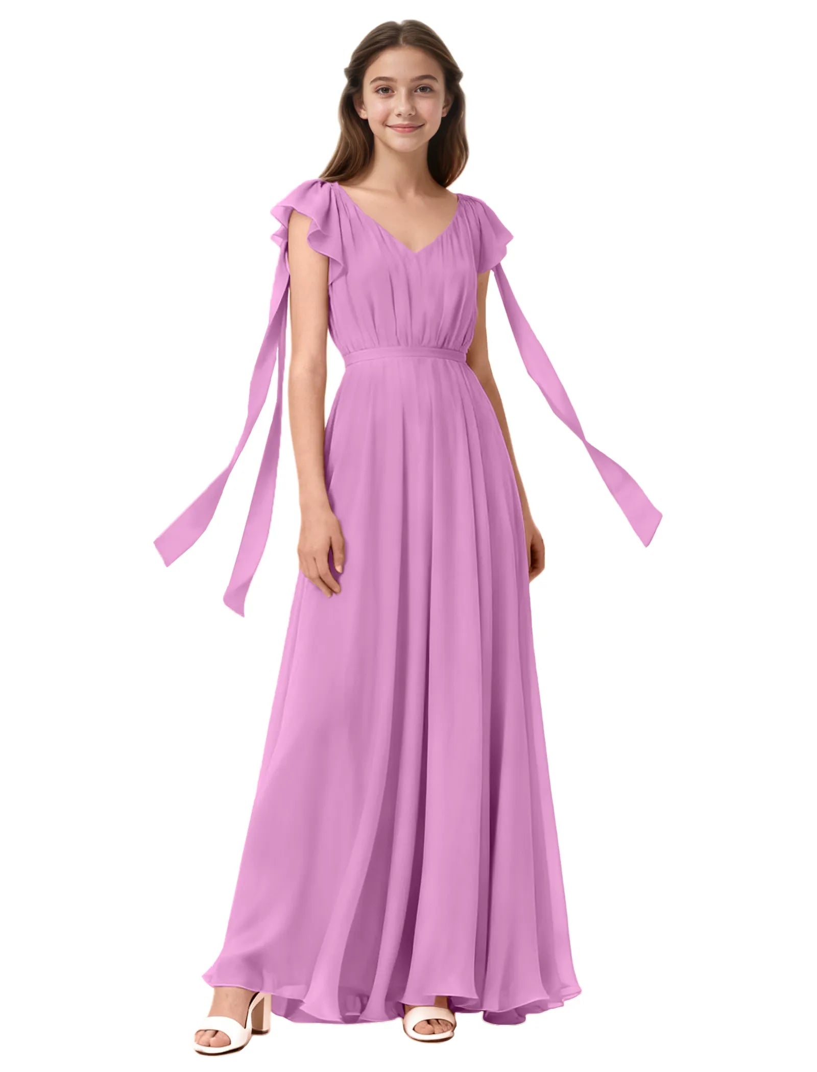 Girls Flutter Sleeve Maxi Dress with Shoulder Ties