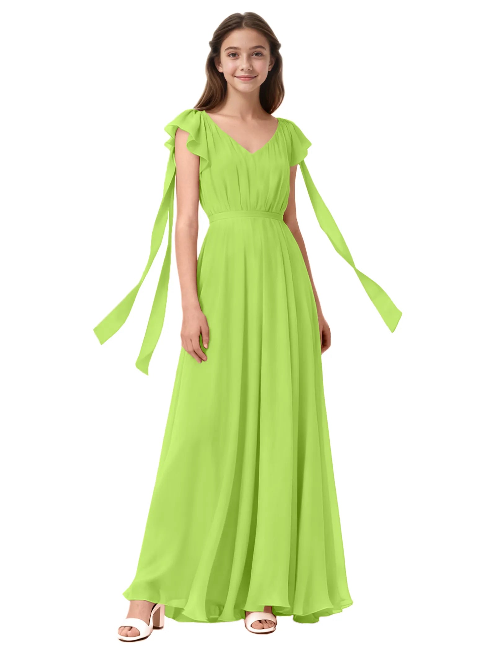 Girls Flutter Sleeve Maxi Dress with Shoulder Ties