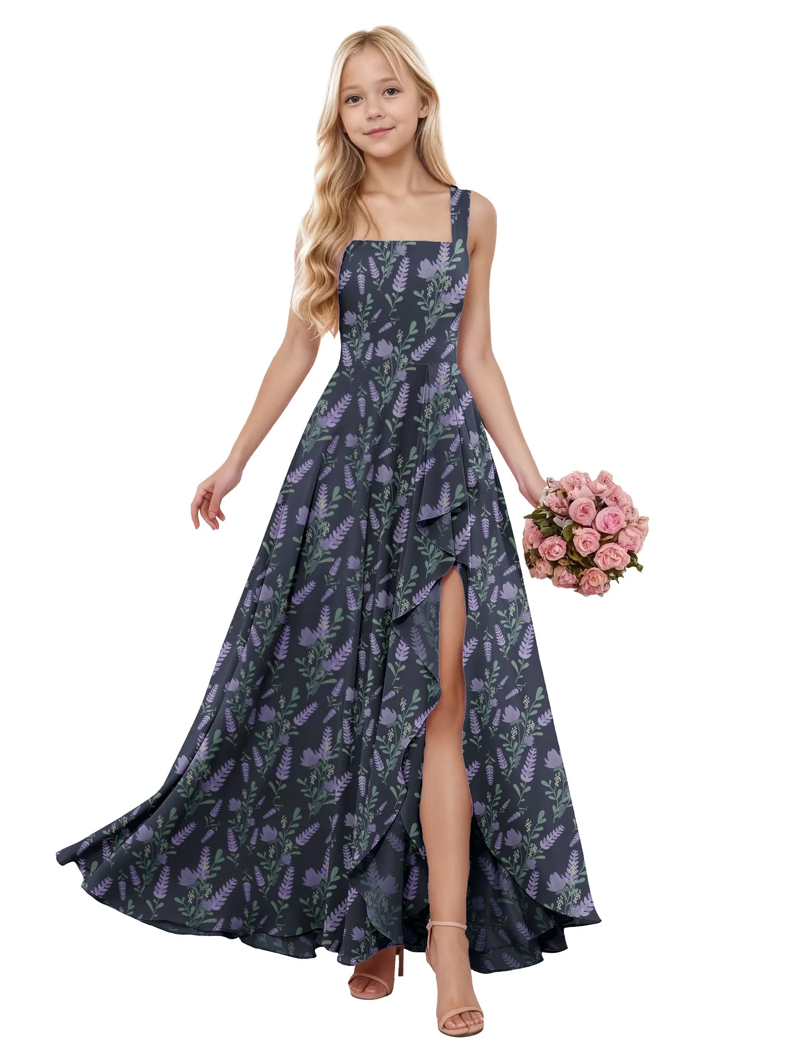 Garden Ruffle Slit Flower Girl Dress