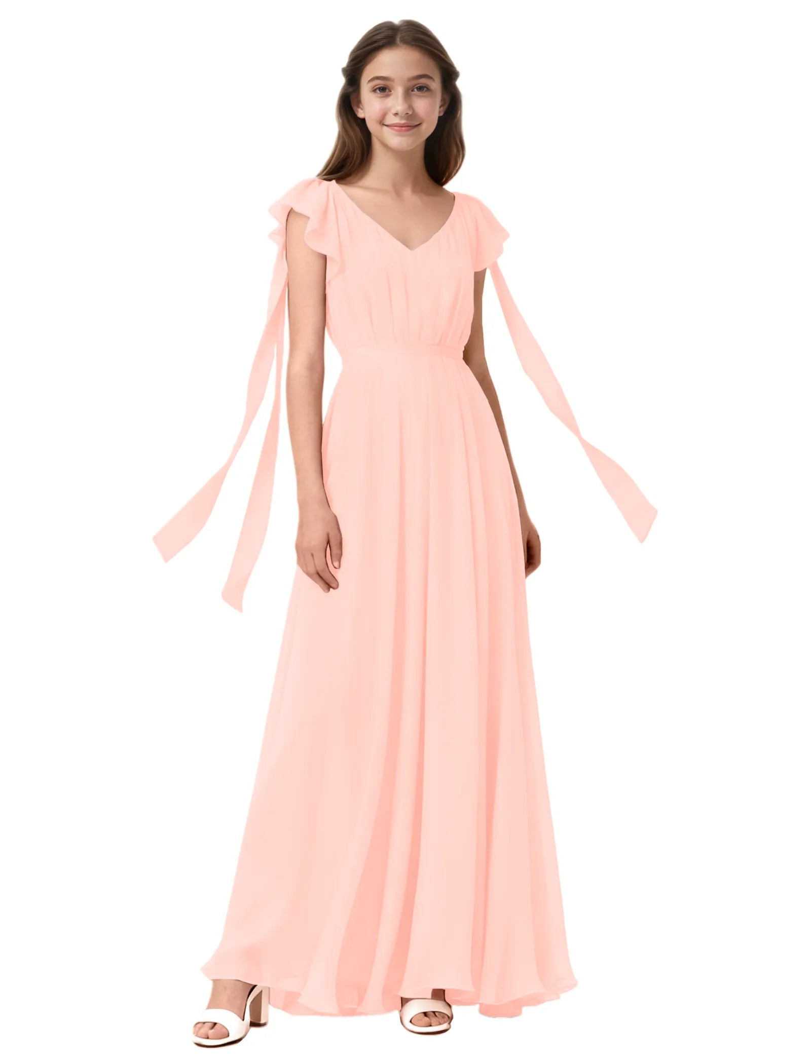 Girls Flutter Sleeve Maxi Dress with Shoulder Ties