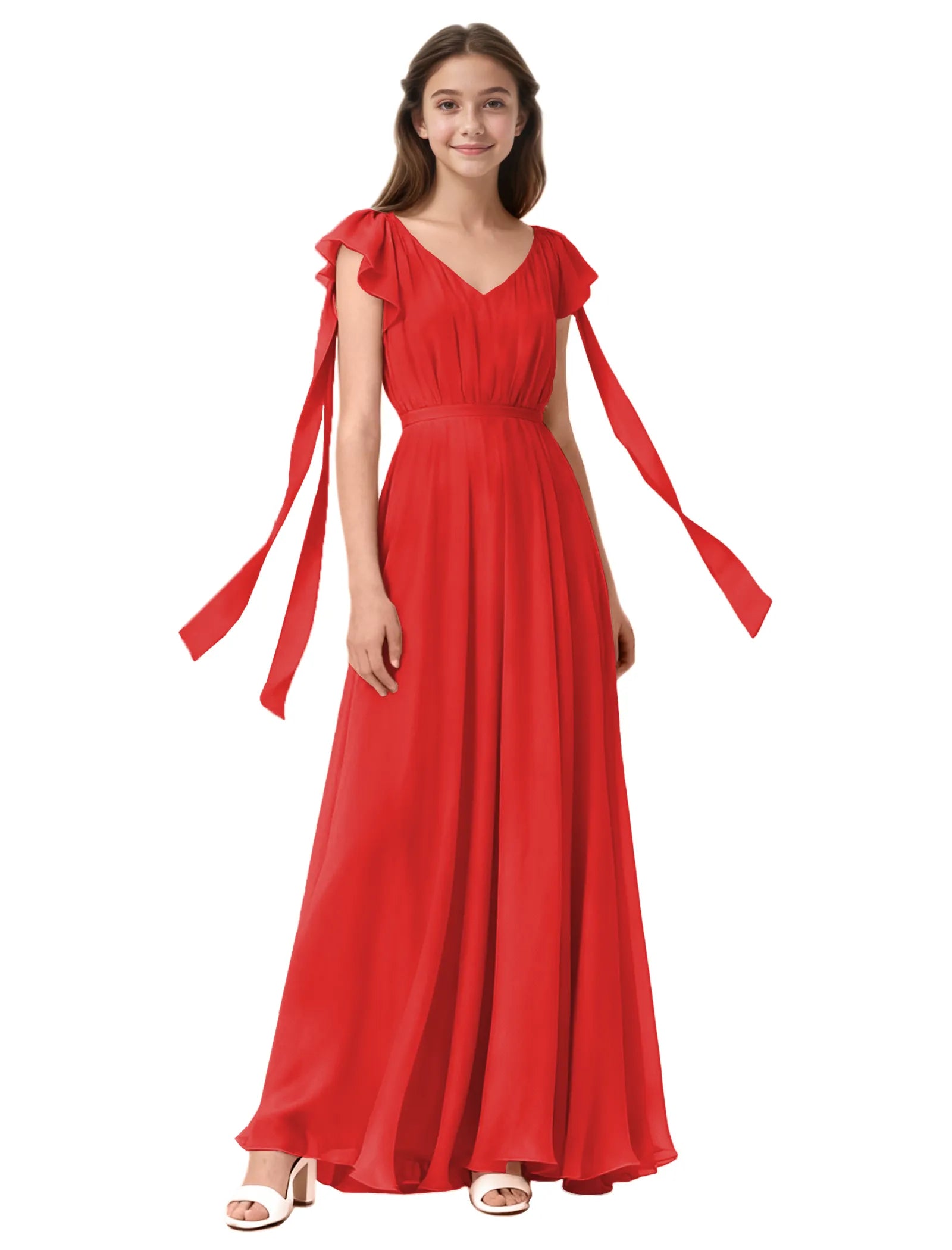 Girls Flutter Sleeve Maxi Dress with Shoulder Ties