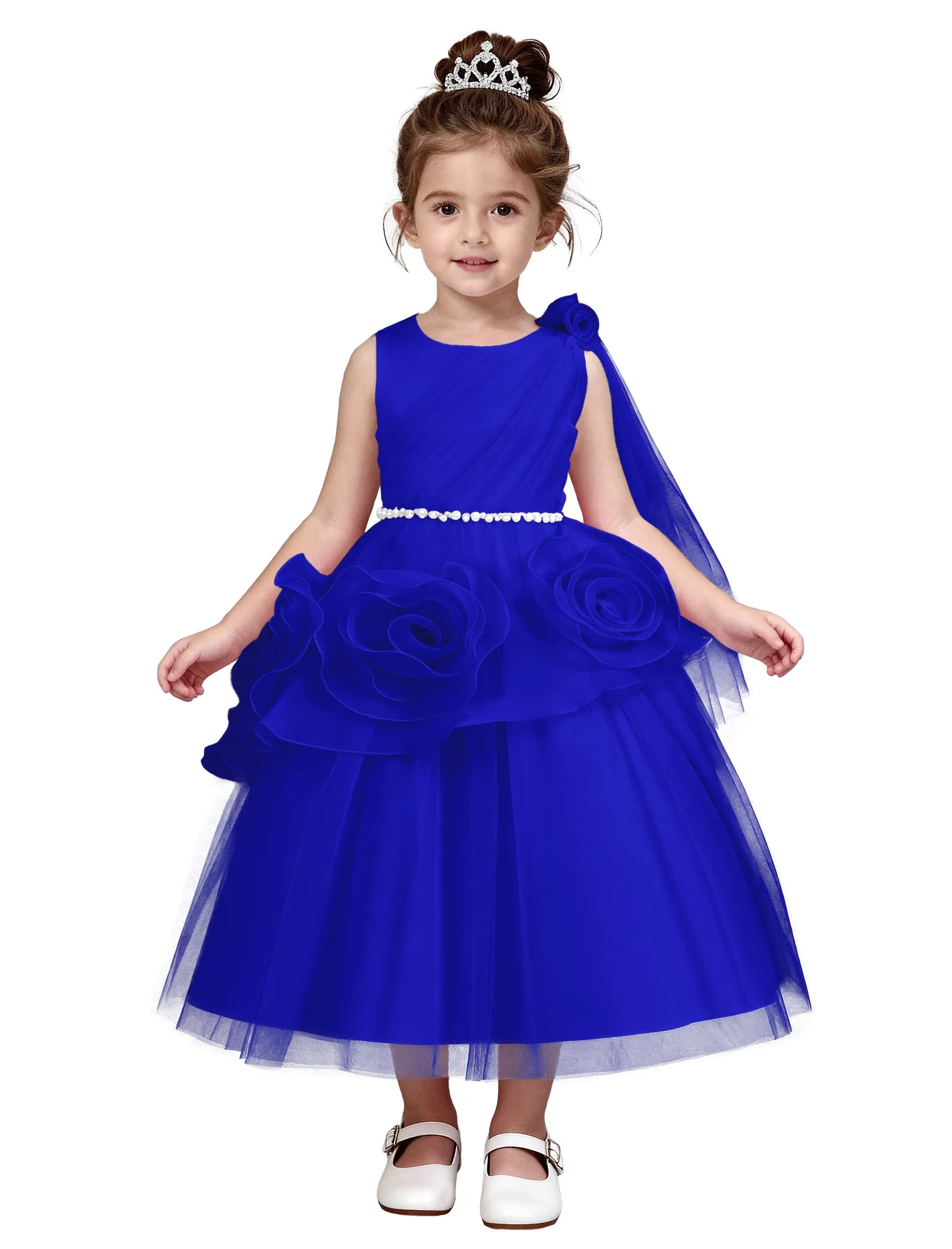 3D Flower Girl Dress with Shoulder Train