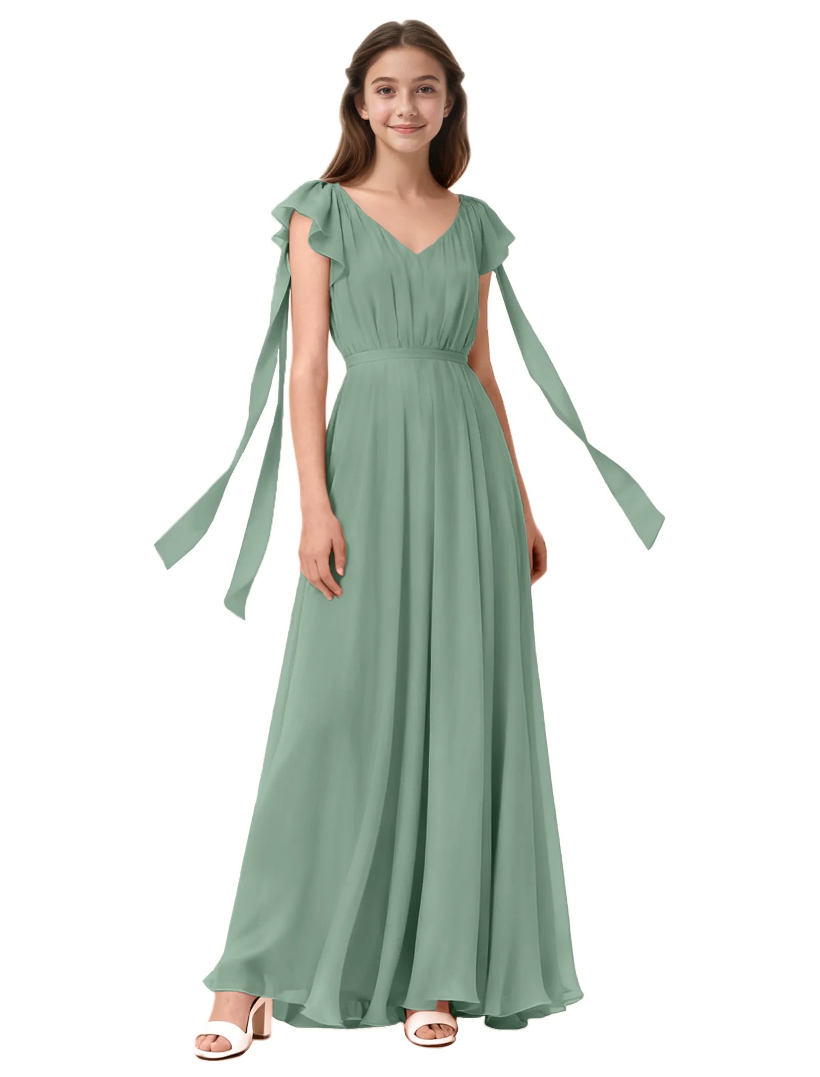Girls Flutter Sleeve Maxi Dress with Shoulder Ties