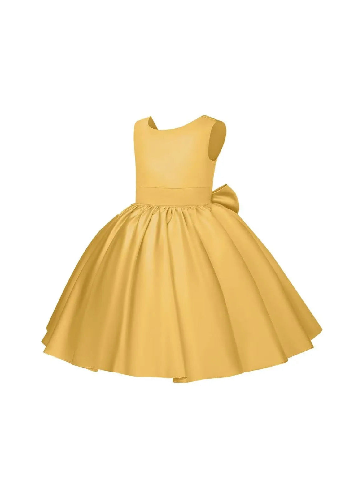 Pretty Bow V back Satin Flower Girl Dress– [Yellow]