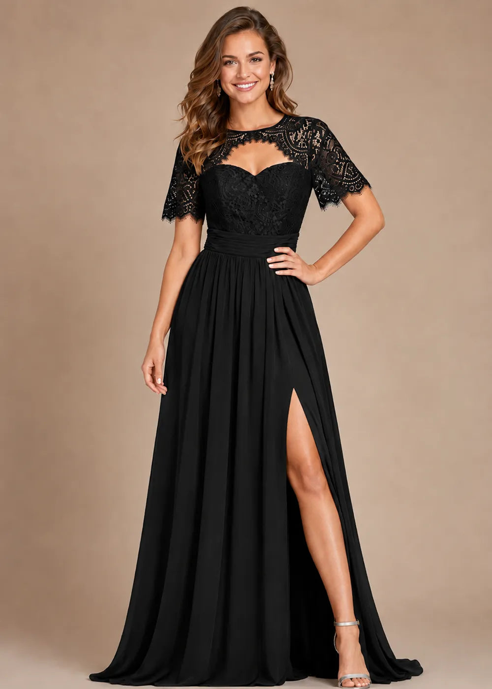 Vivienne Sweetheart Lace Overlay Evening Dress