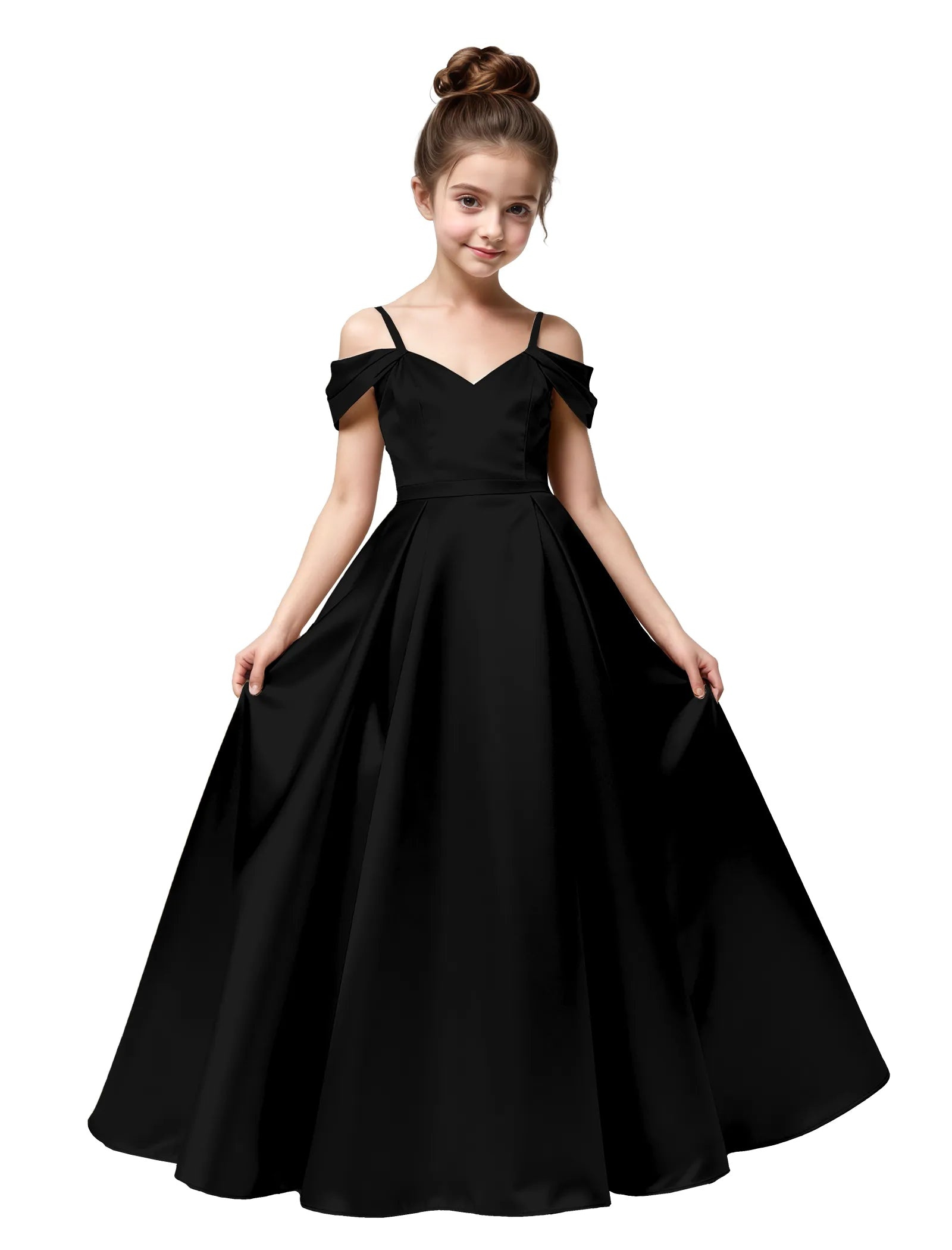Off Shoulder Satin Ball Gown with Bow for Girls