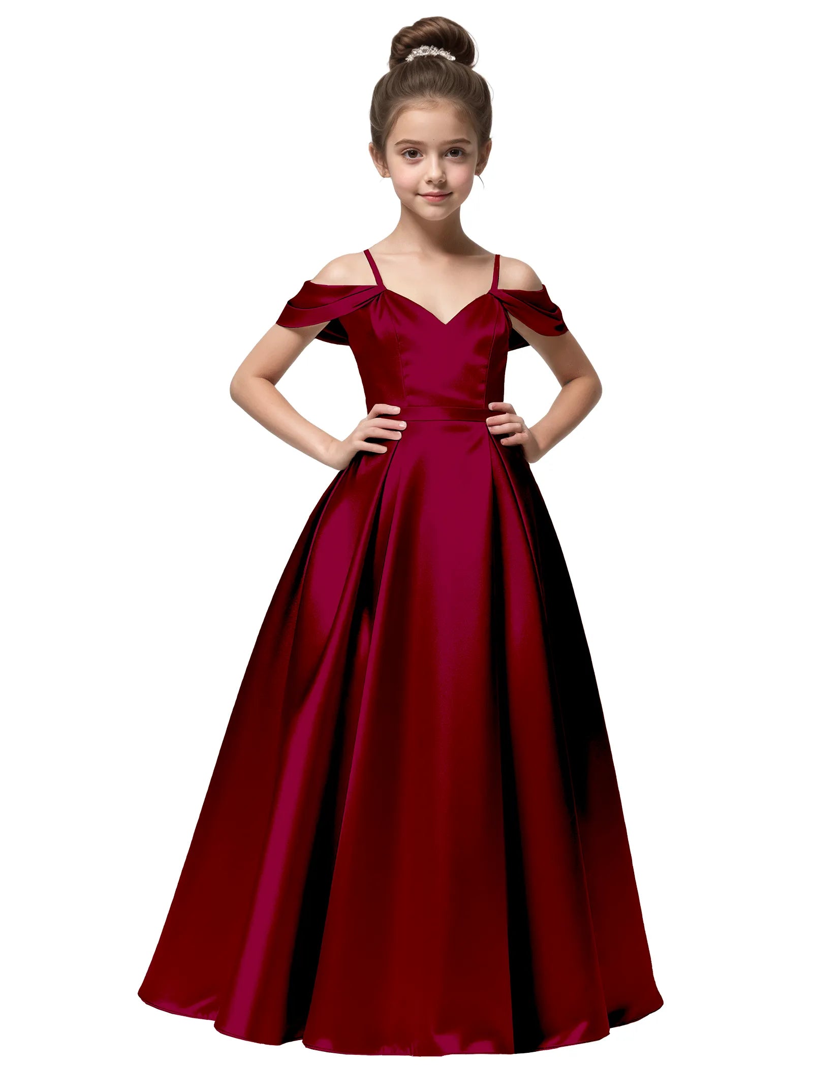 Off Shoulder Satin Ball Gown with Bow for Girls