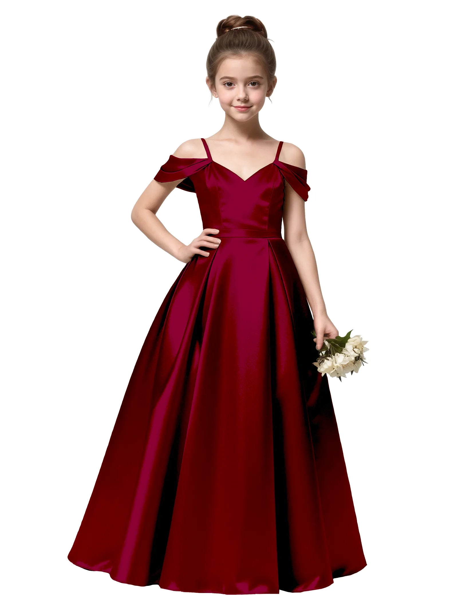 Off Shoulder Satin Ball Gown with Bow for Girls