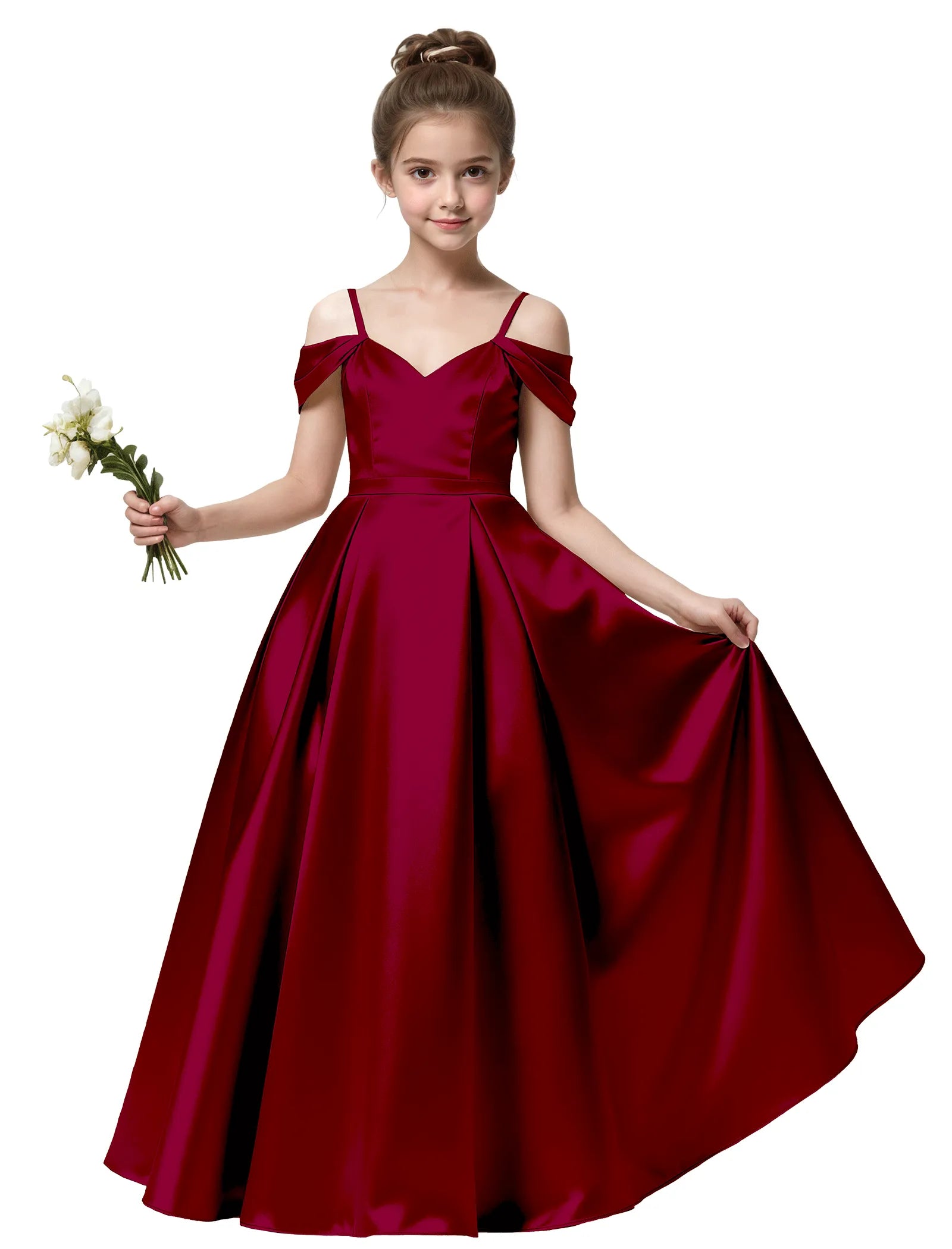 Off Shoulder Satin Ball Gown with Bow for Girls