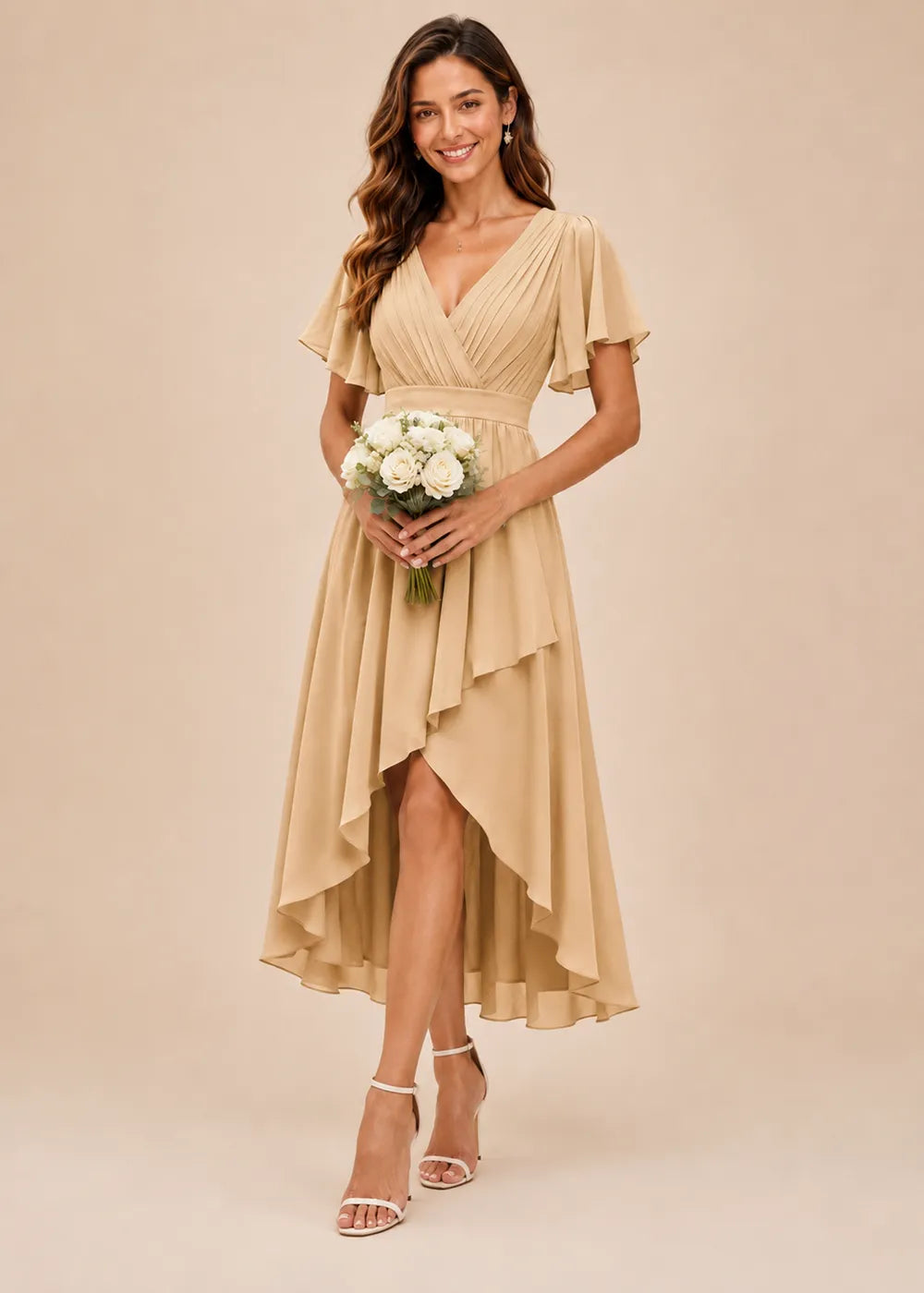 Flutter Sleeve A-Line Chiffon Midi Dress