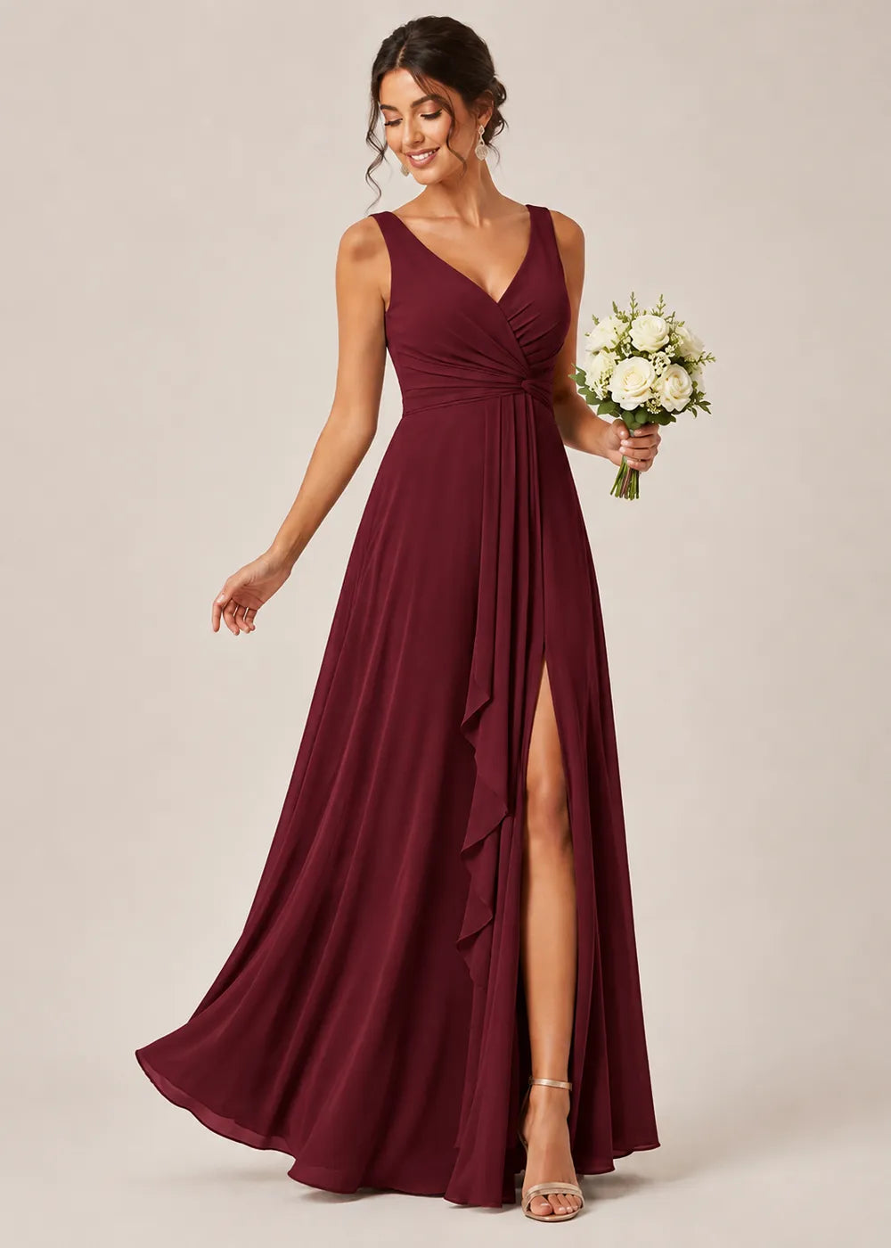 Sculpted V-Neck Ruched Corset Gown