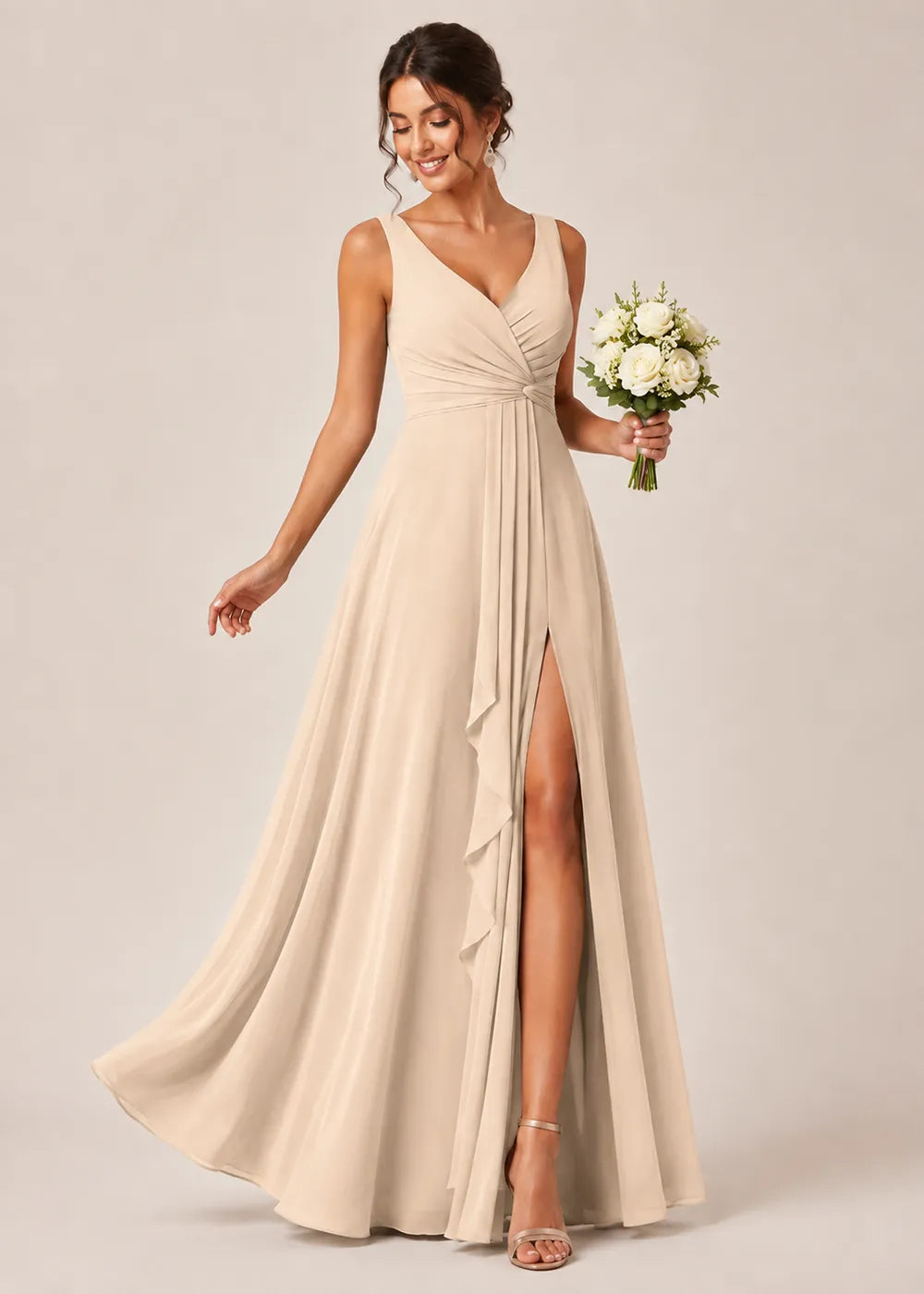 Sculpted V-Neck Ruched Corset Gown