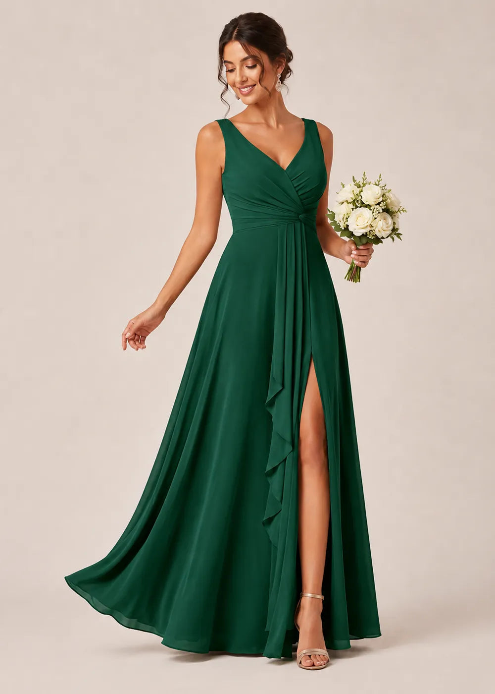 Sculpted V-Neck Ruched Corset Gown
