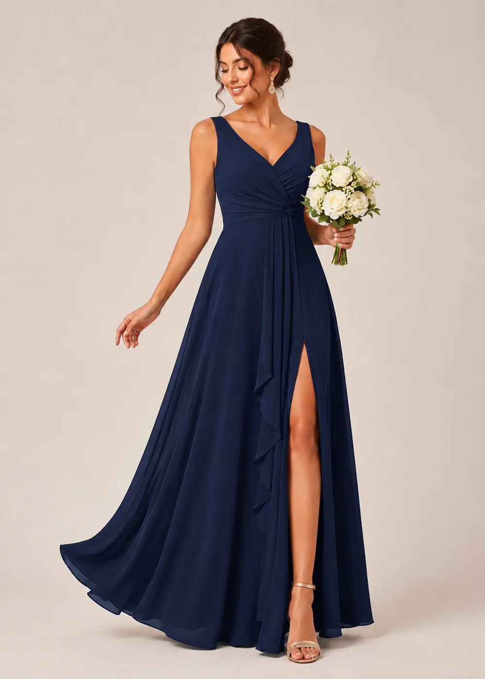 Sculpted V-Neck Ruched Corset Gown
