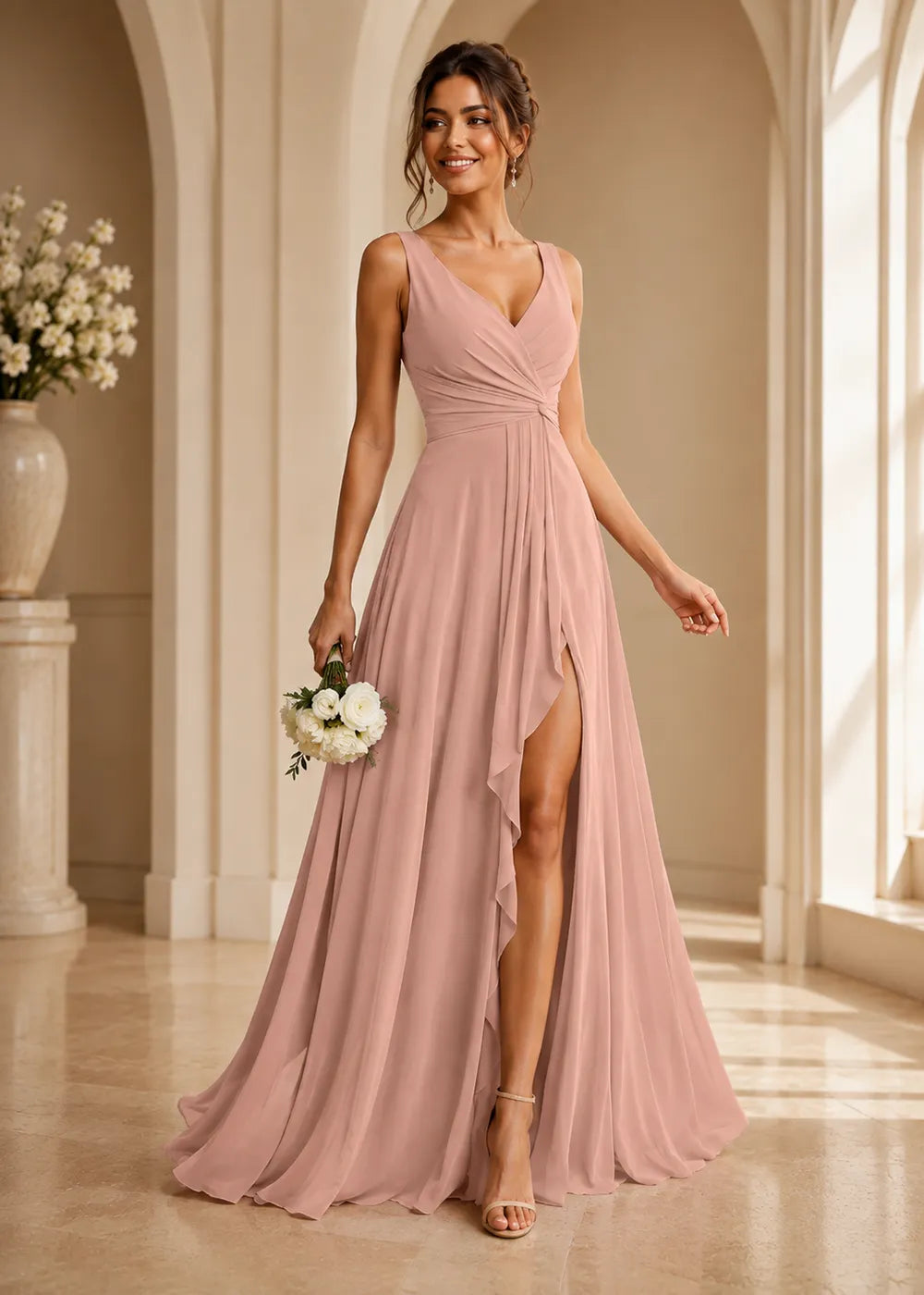 Sculpted V-Neck Ruched Corset Gown