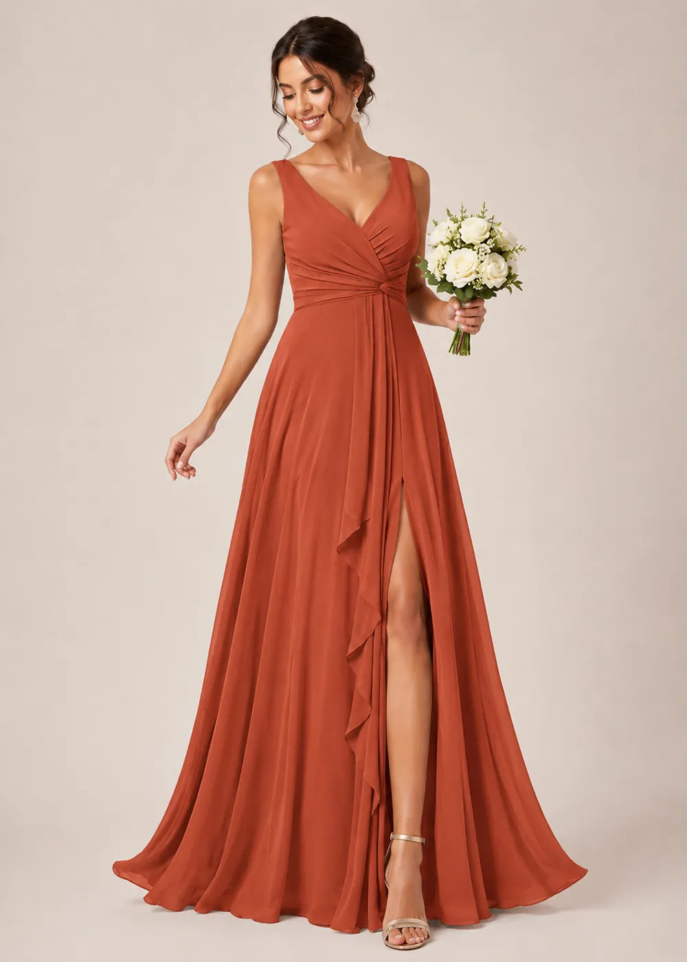 Sculpted V-Neck Ruched Corset Gown