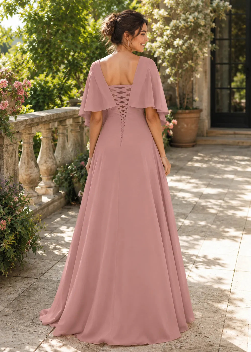 Refined Waist-Tie Chiffon Floor-Length Formal Dress