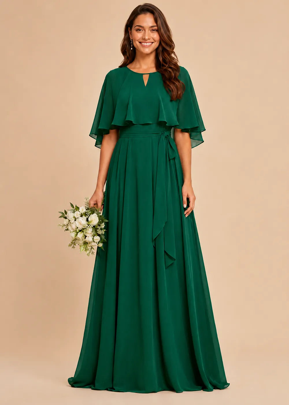 Refined Waist-Tie Chiffon Floor-Length Formal Dress