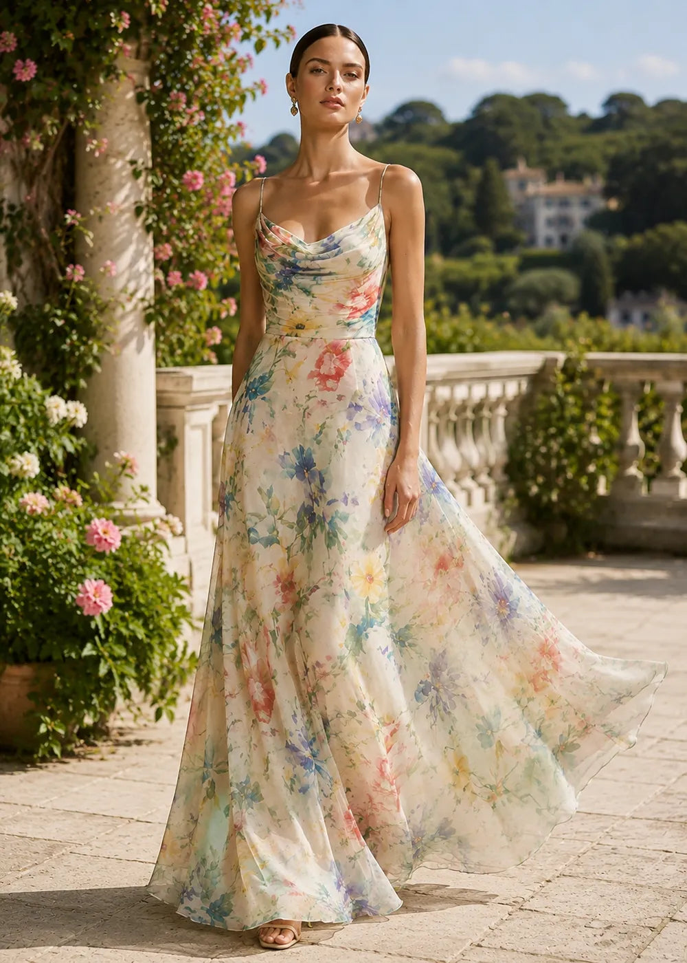 Romantic Flowing Floral Maxi Dress for Wedding Guests