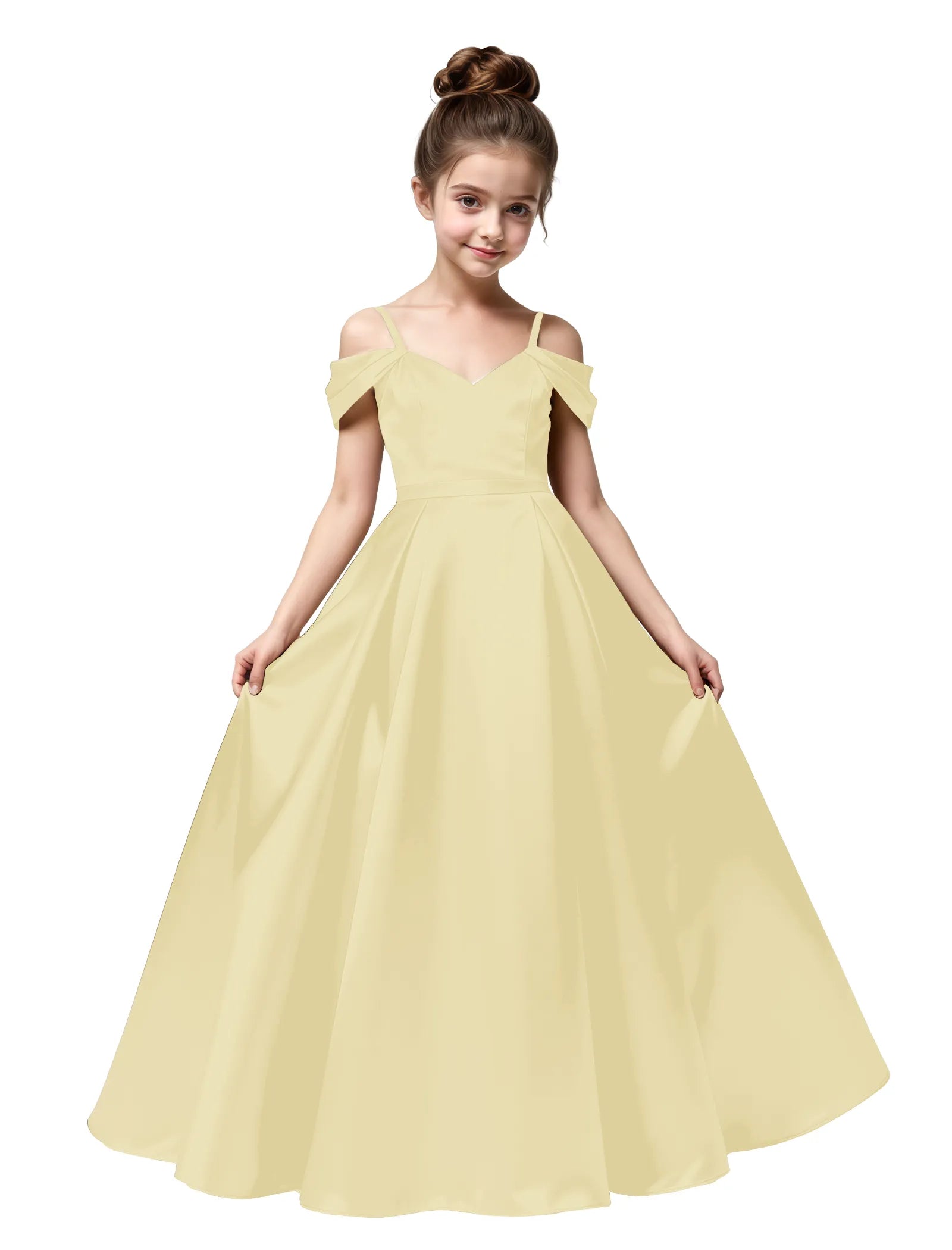 Off Shoulder Satin Ball Gown with Bow for Girls