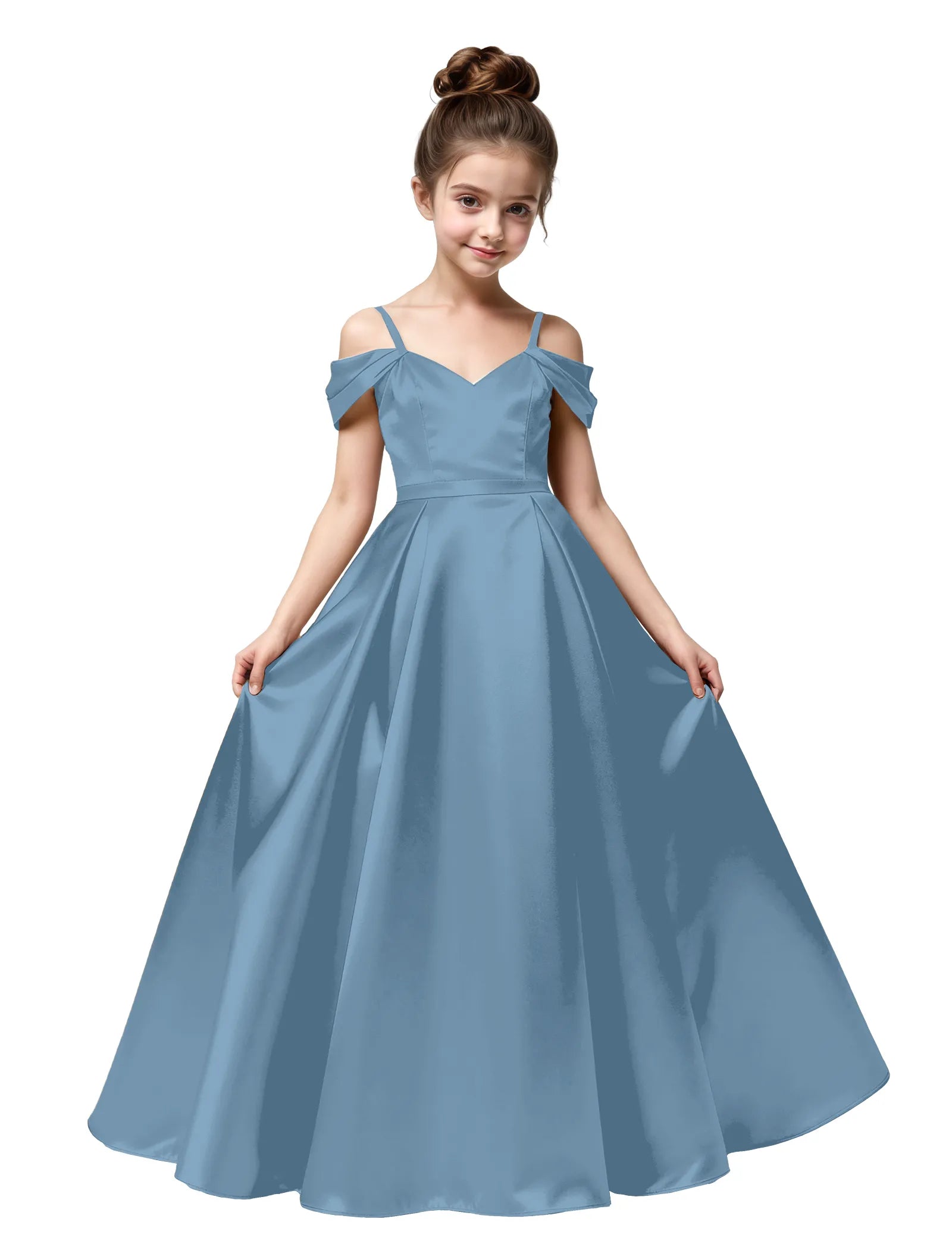 Off Shoulder Satin Ball Gown with Bow for Girls