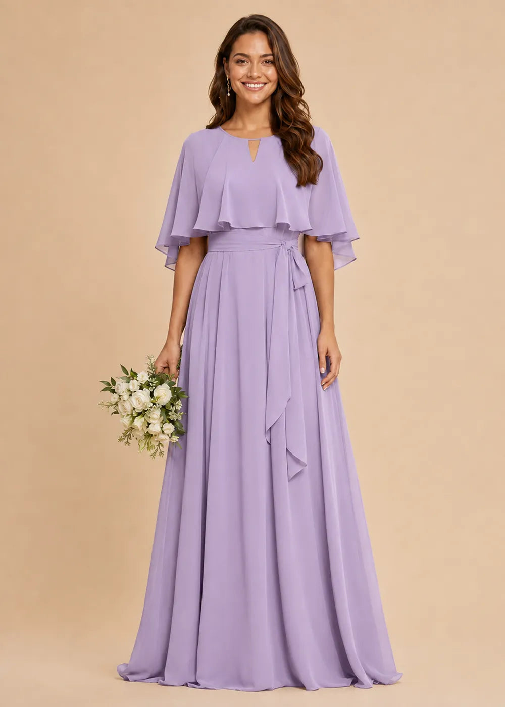 Refined Waist-Tie Chiffon Floor-Length Formal Dress
