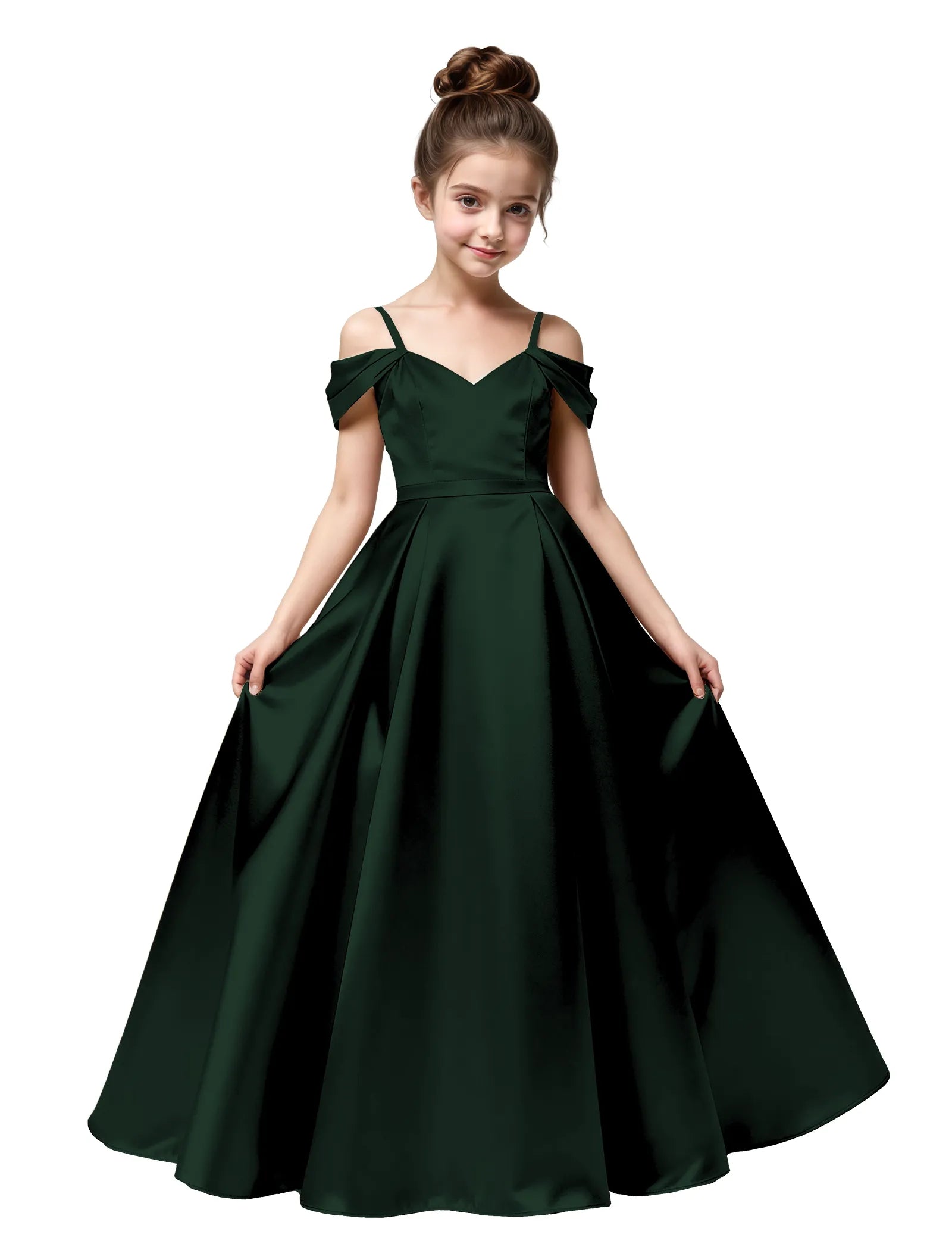 Off Shoulder Satin Ball Gown with Bow for Girls