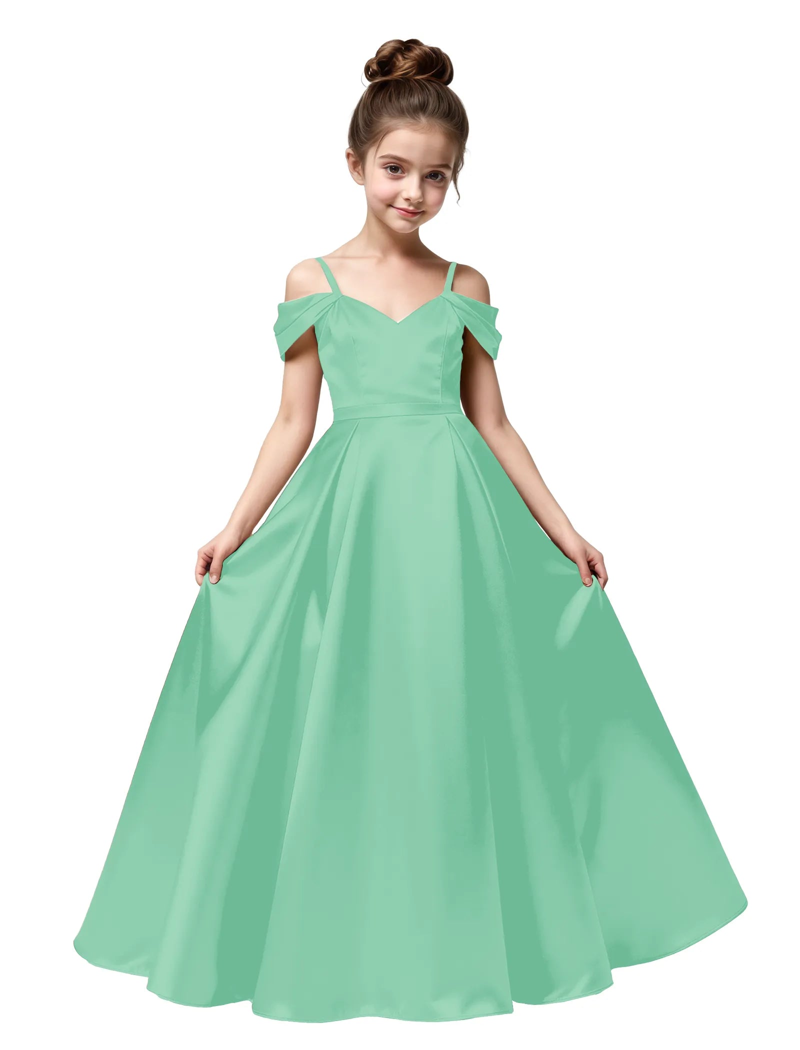 Off Shoulder Satin Ball Gown with Bow for Girls