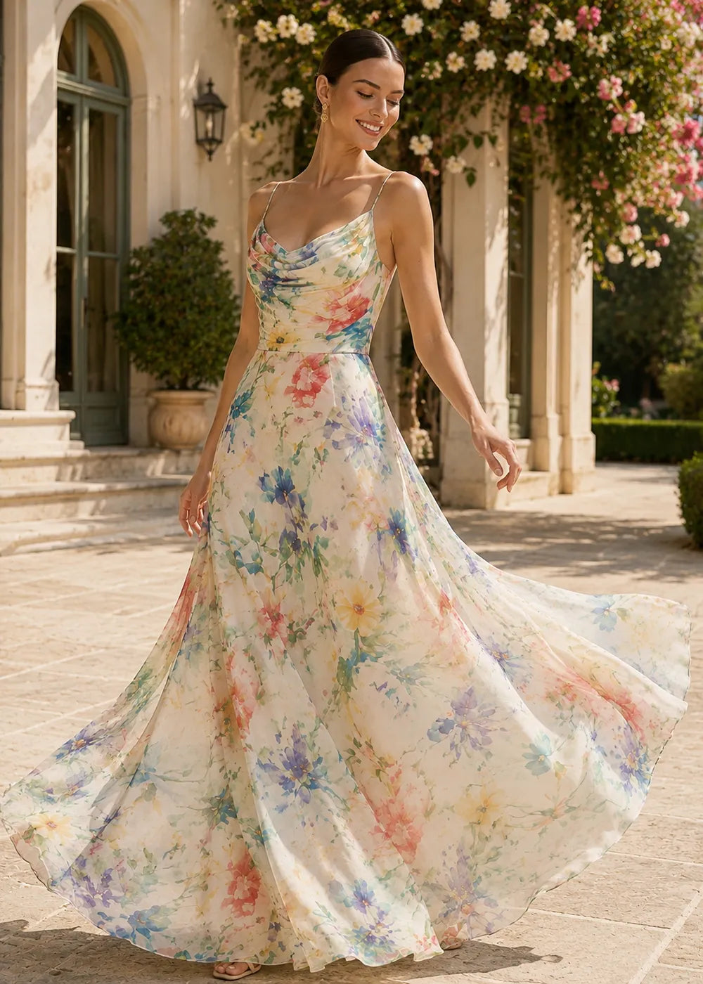 Romantic Flowing Floral Maxi Dress for Wedding Guests