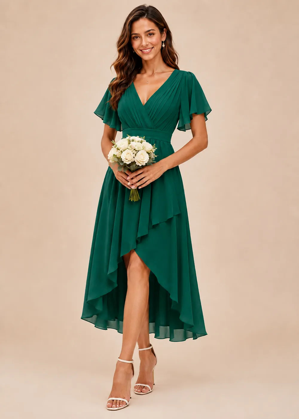 Flutter Sleeve A-Line Chiffon Midi Dress