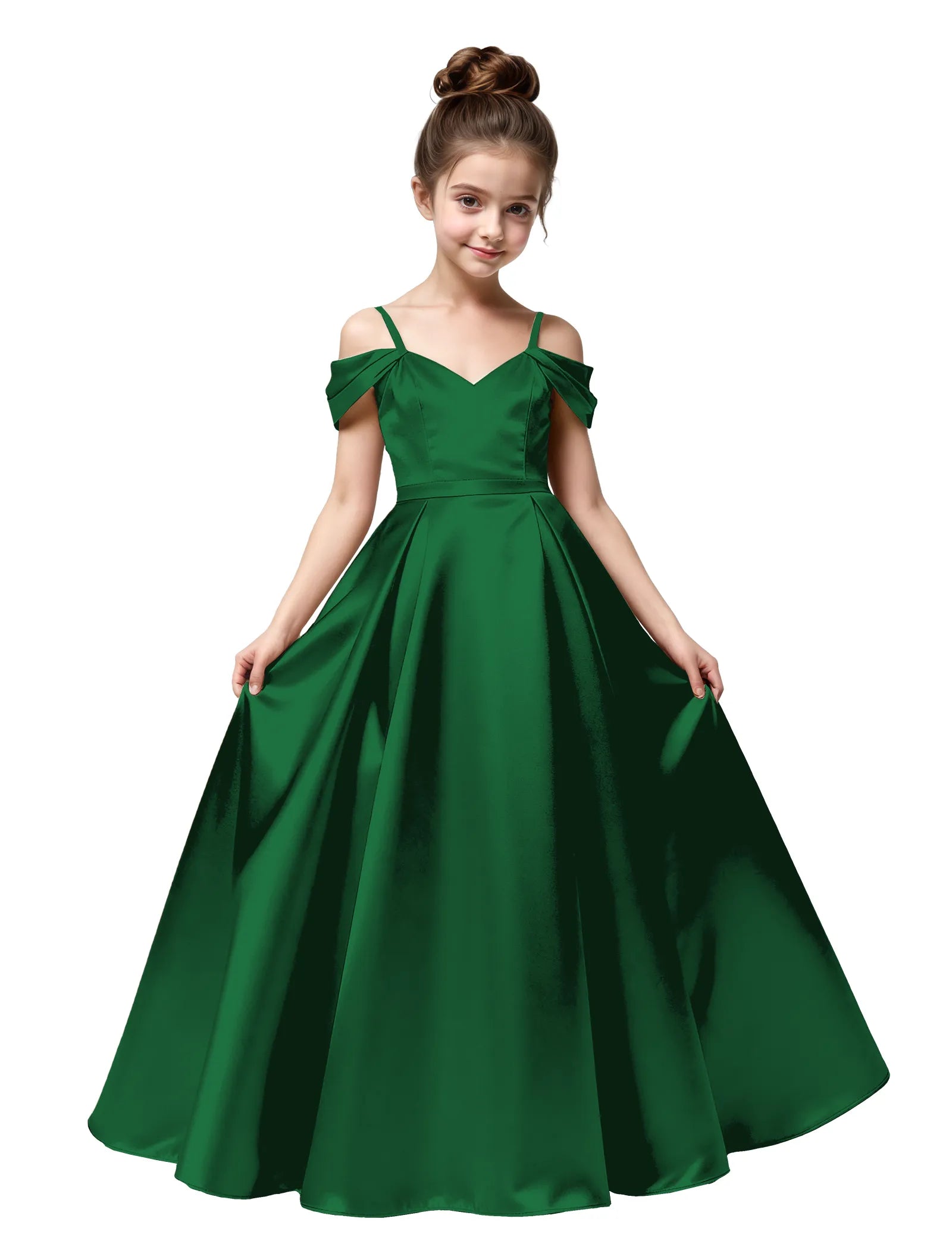 Off Shoulder Satin Ball Gown with Bow for Girls