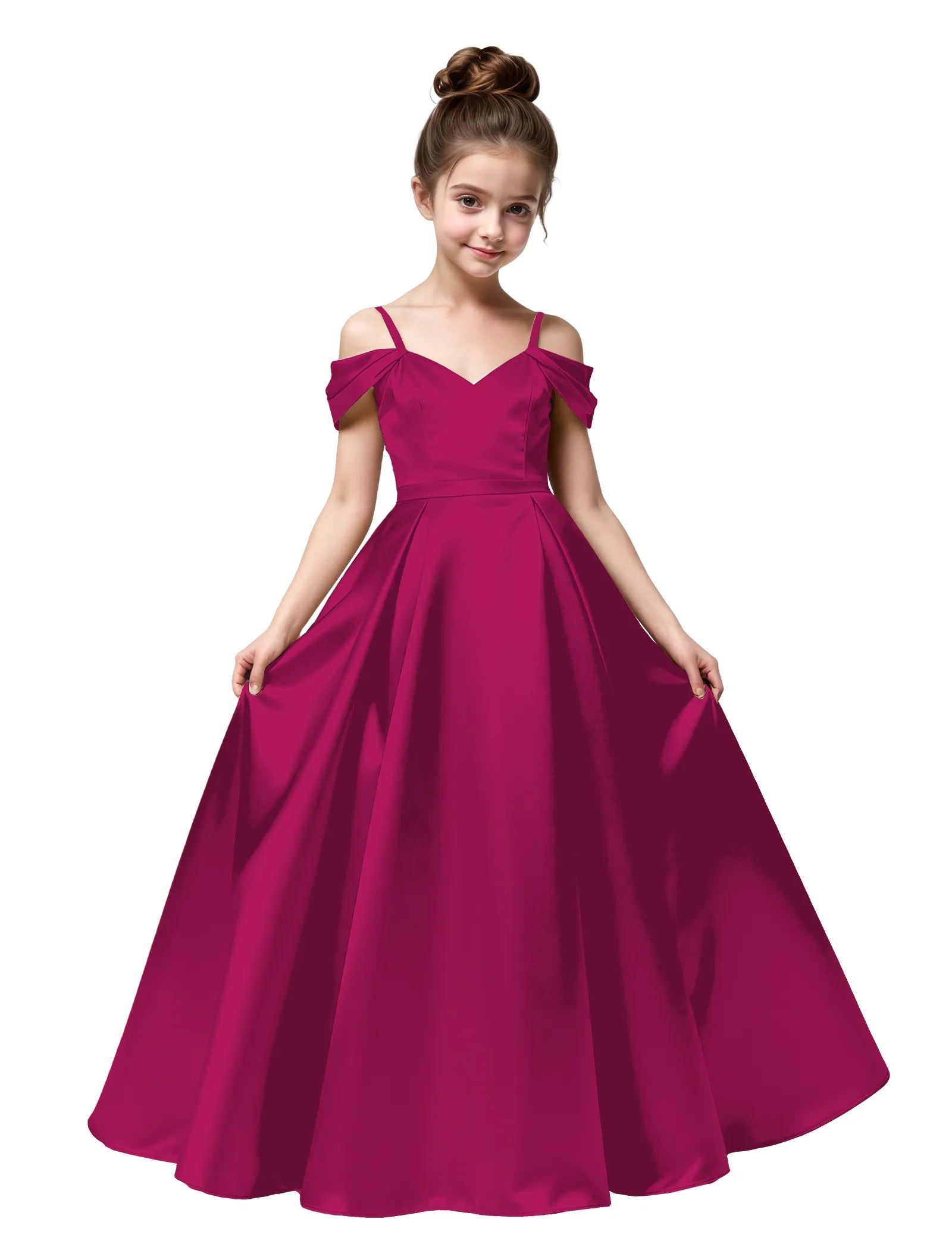 Off Shoulder Satin Ball Gown with Bow for Girls