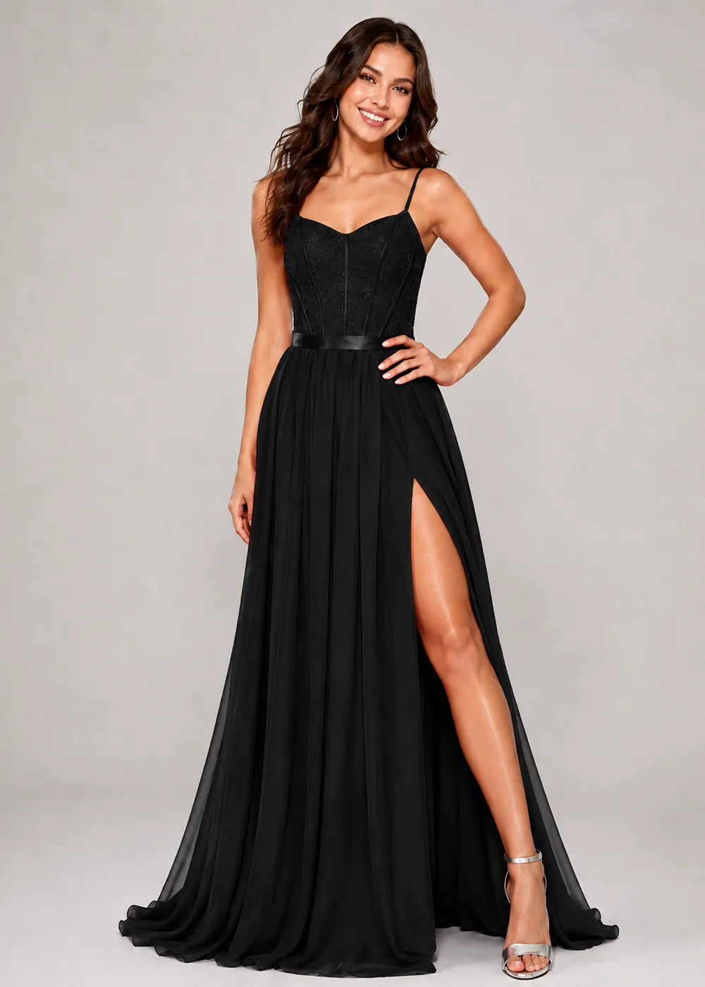 Lace Corset High-Slit A-Line Gown