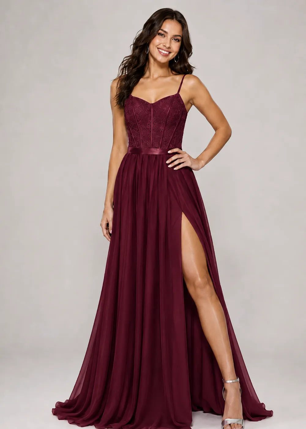 Lace Corset High-Slit A-Line Gown