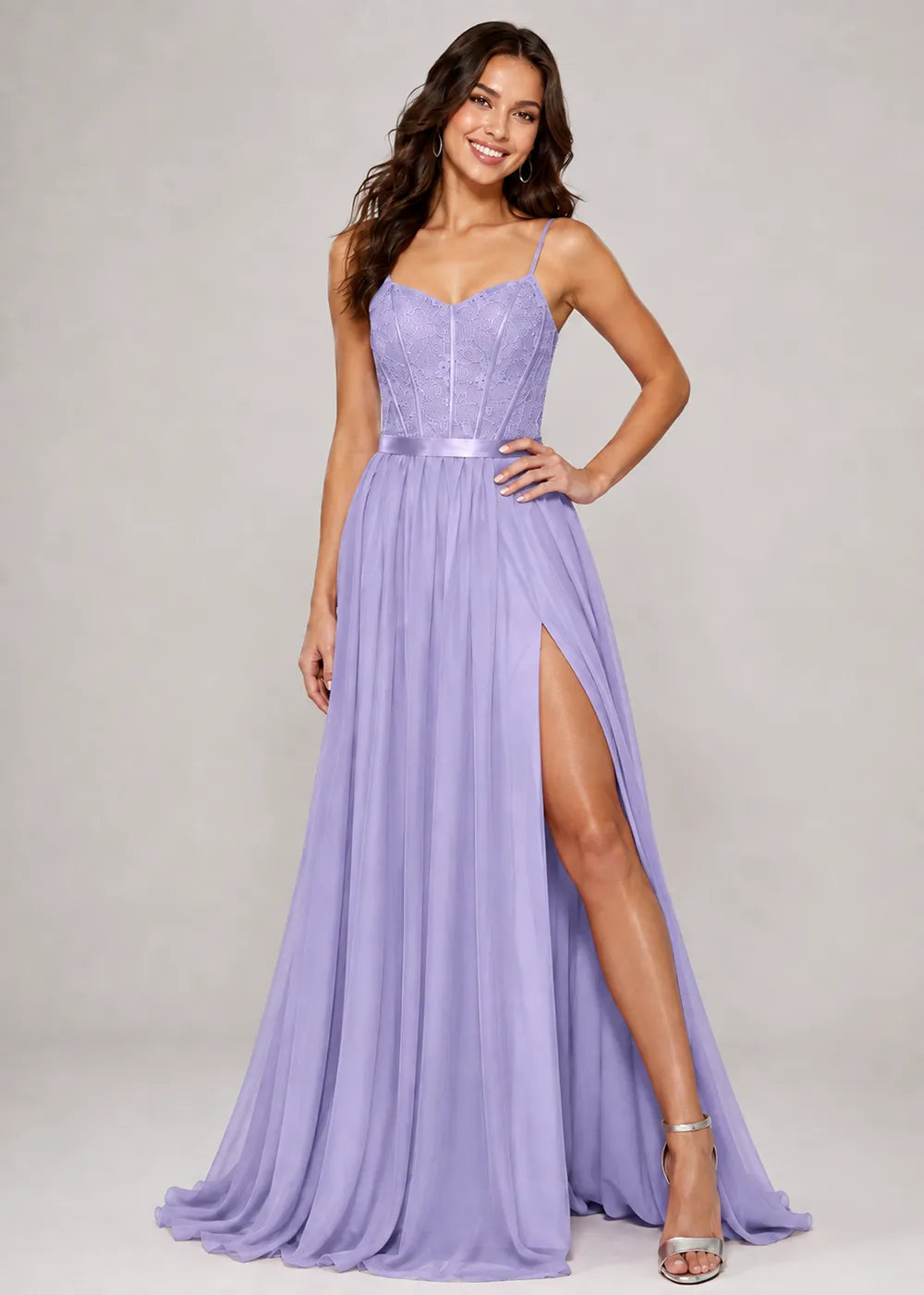 Lace Corset High-Slit A-Line Gown