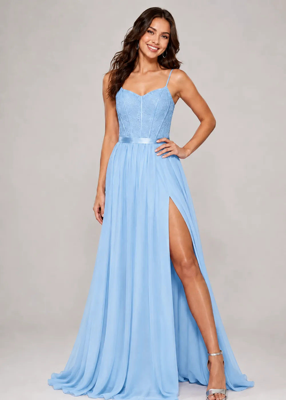 Lace Corset High-Slit A-Line Gown