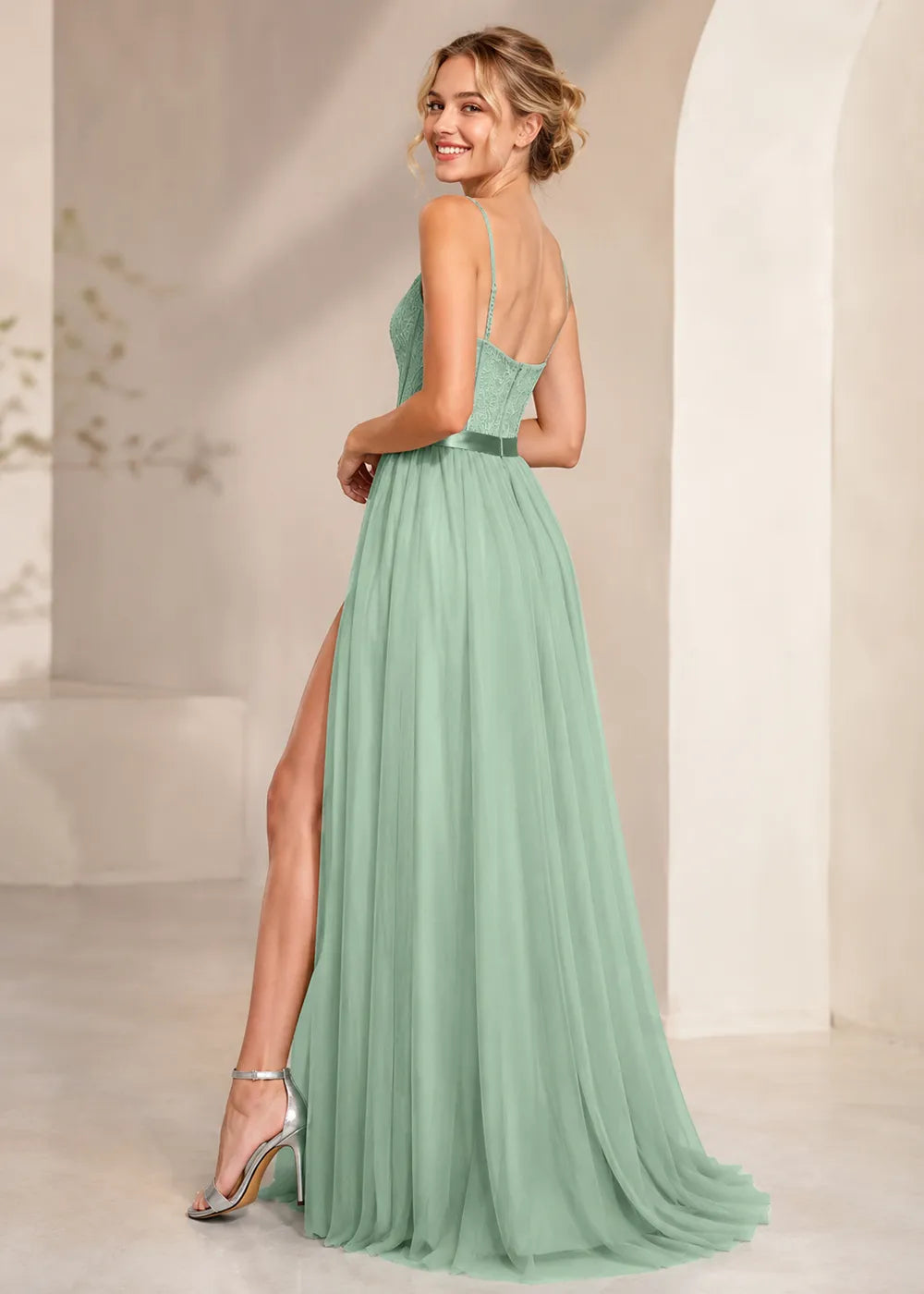 Lace Corset High-Slit A-Line Gown