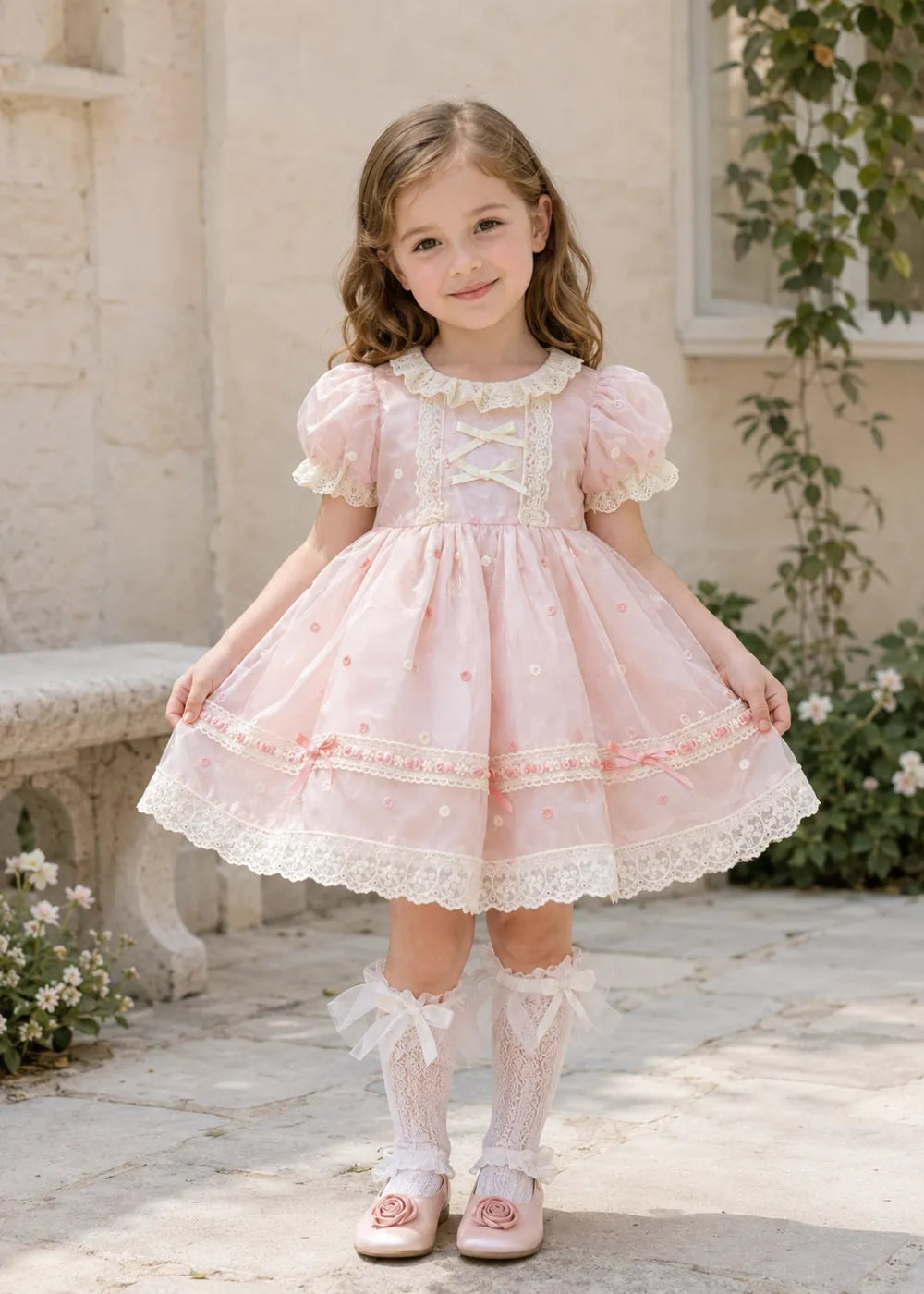 Vintage Lace Bow Back Flower Girl Dress