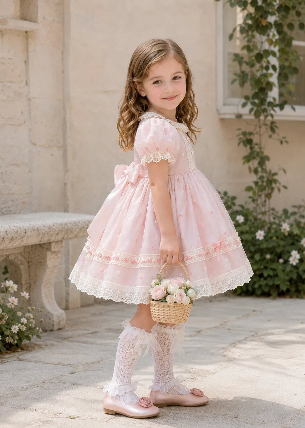Vintage Lace Bow Back Flower Girl Dress
