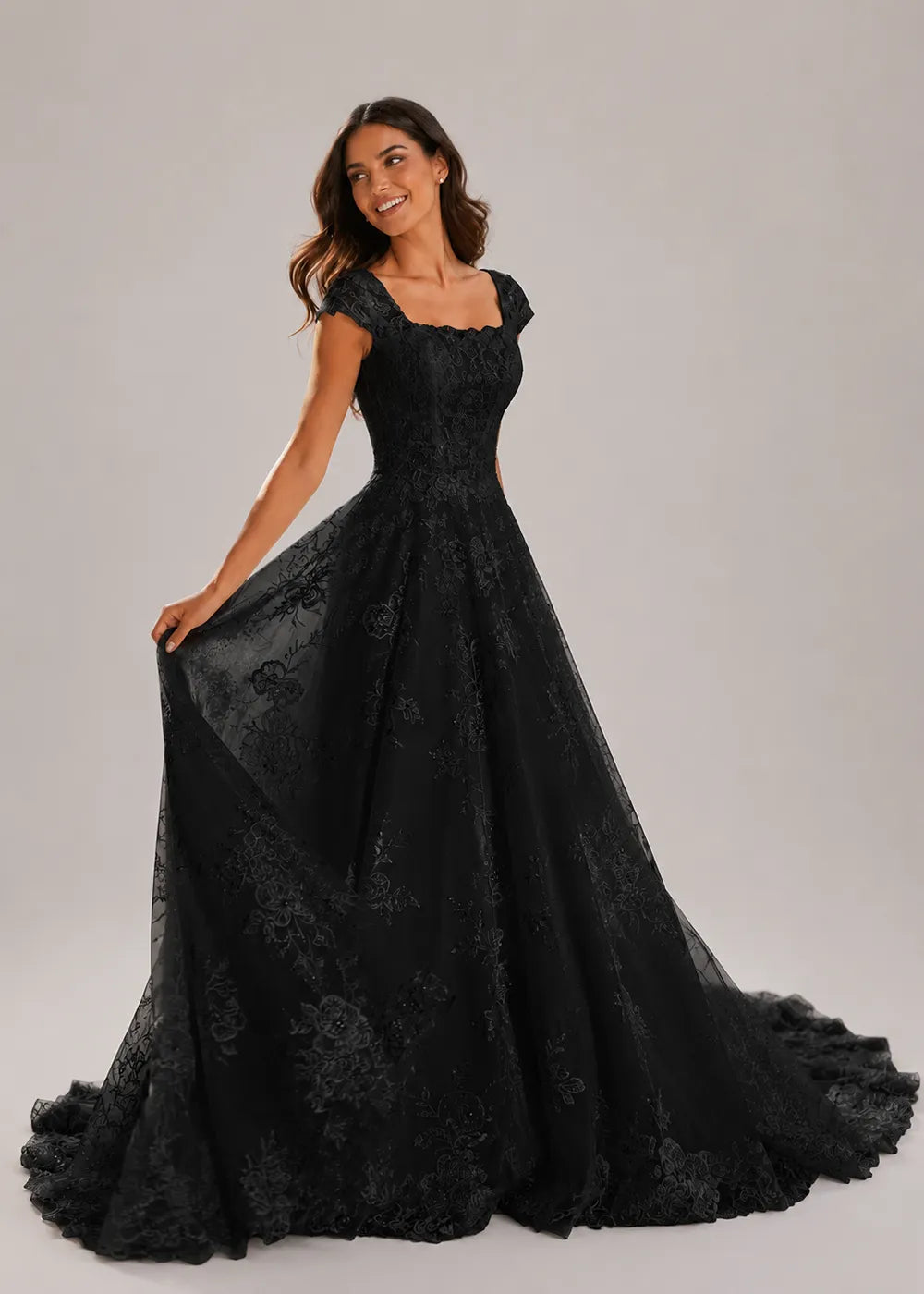 Square-Neck Lace A-Line Wedding Dress