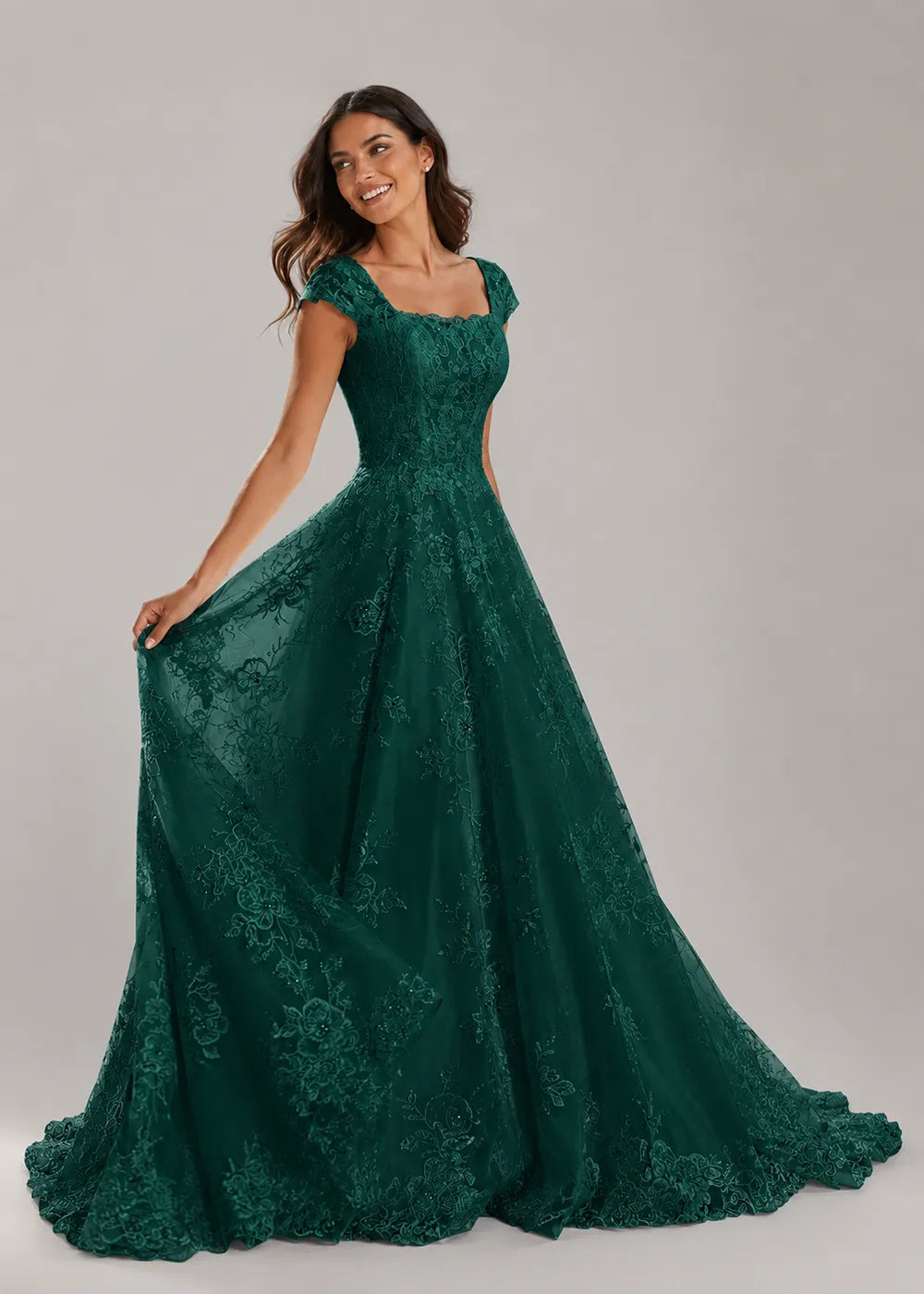 Square-Neck Lace A-Line Wedding Dress